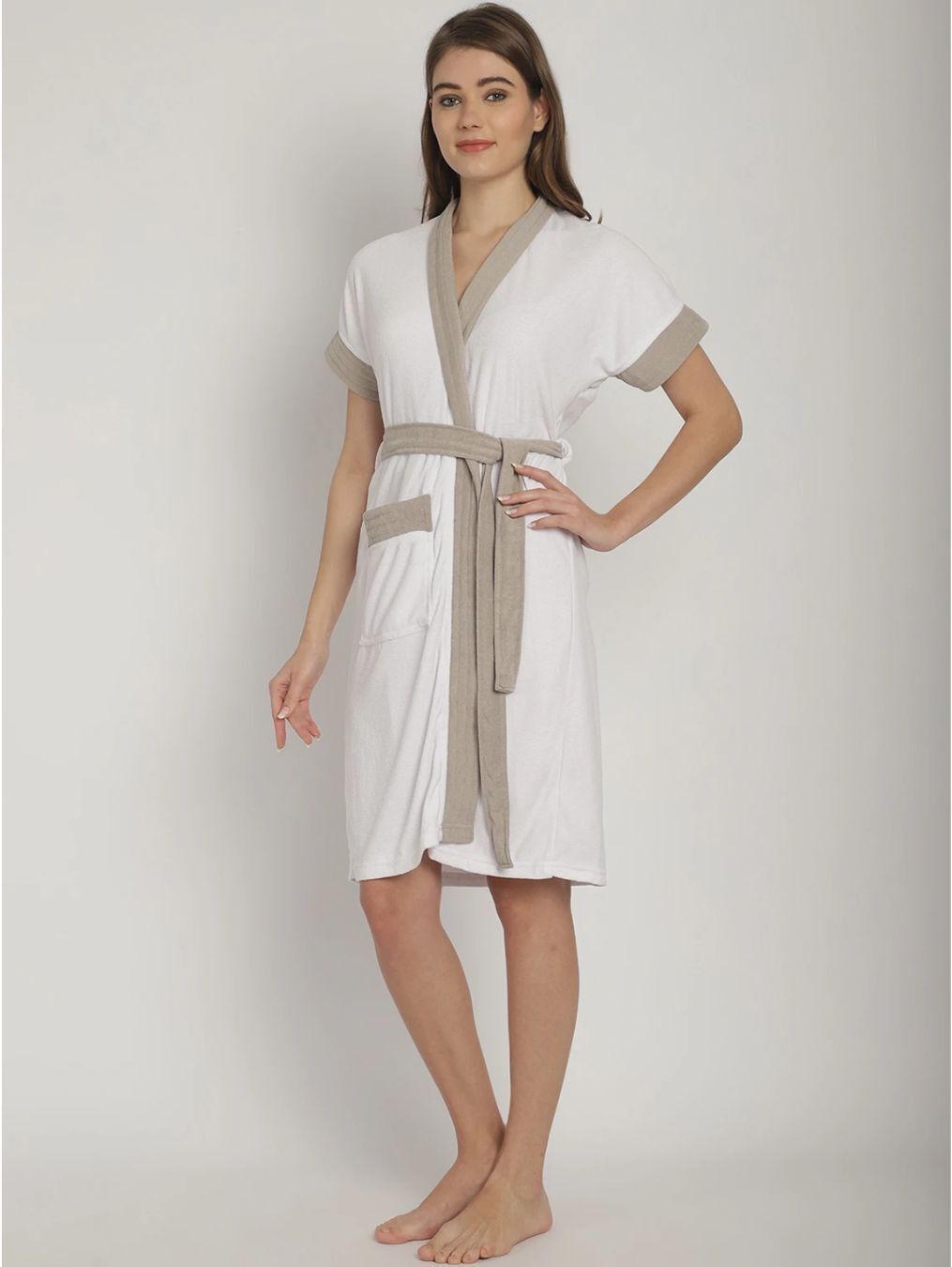 poorak White, Grey Free Size Bath Robe-picture-10