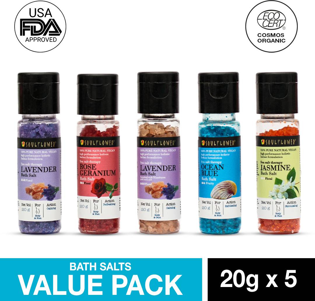 Soulflower Bath Salt Granules Combo, Pack of 5