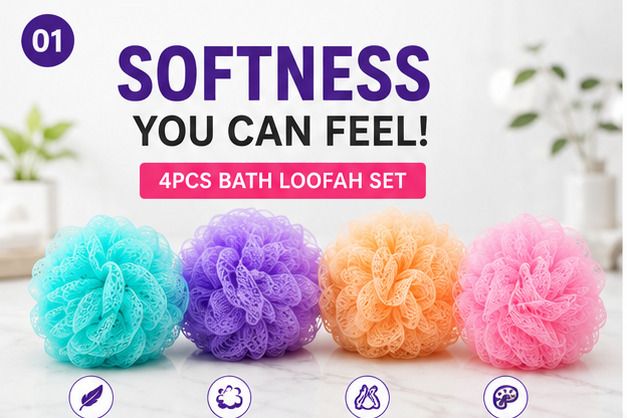 bathbliss Bath Loofah Sponge Multicolour Soft Exfoliating Body Scrubber(PACK OF 4)-picture-20