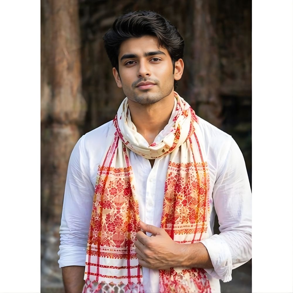 fabricium Self Design, Woven Polycotton Men Red, Beige Fancy Scarf, Scarf-picture-19