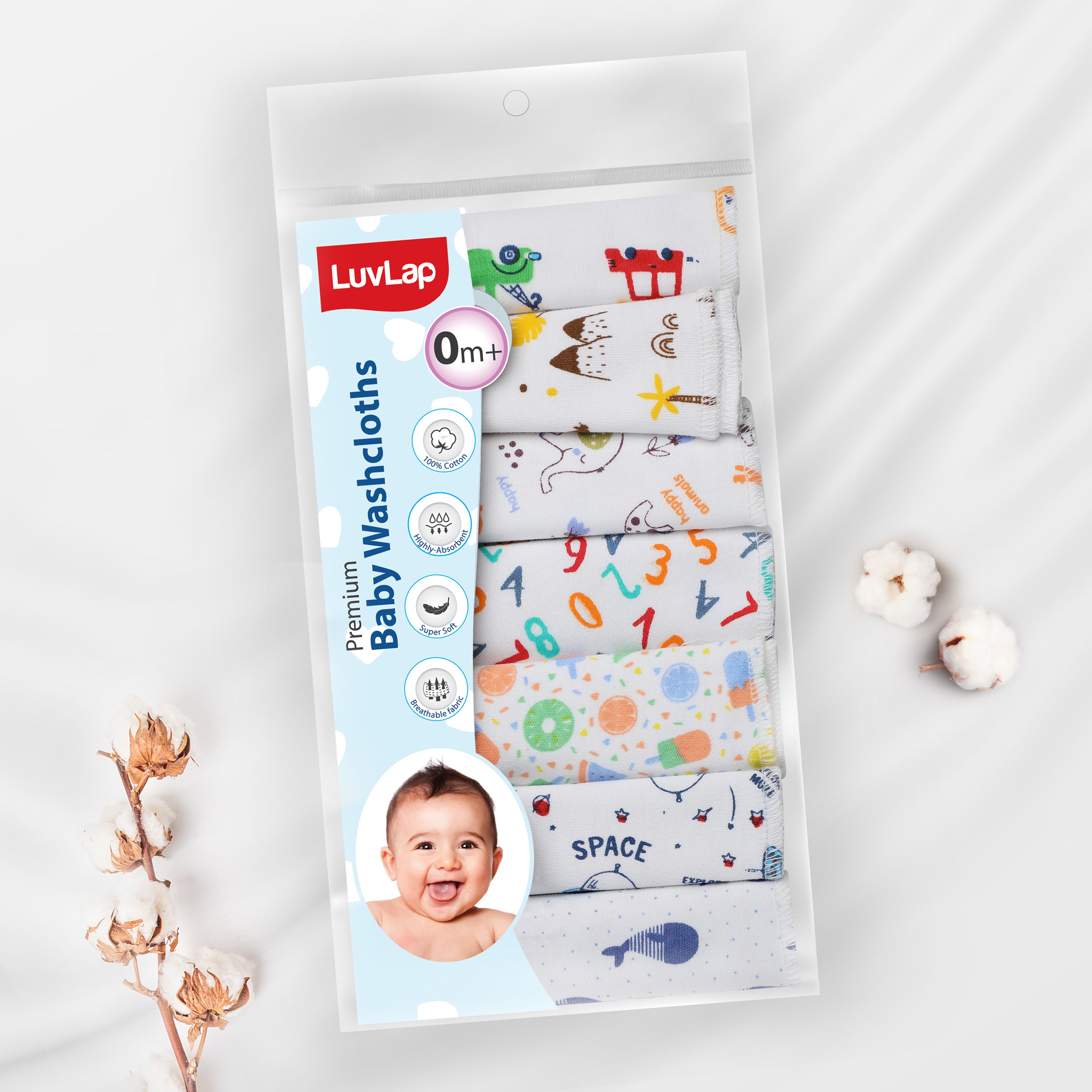 luvlap Cotton 181 GSM Premium Baby Washcloth for New Born, 100% Hosiery Cotton Cloth, Bath, Face Towel Set-picture-10