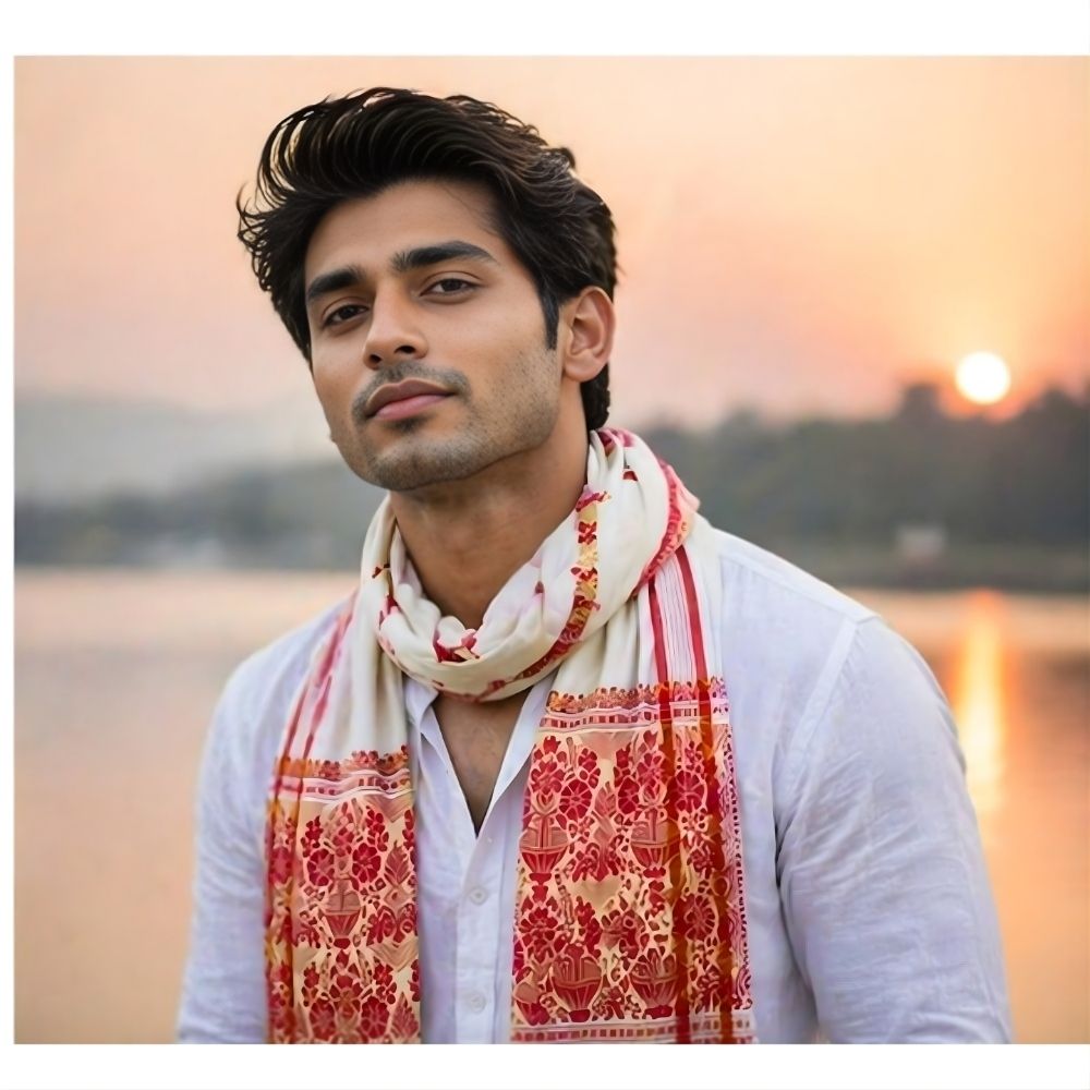fabricium Self Design, Woven Polycotton Men Red, Beige Fancy Scarf, Scarf-picture-4