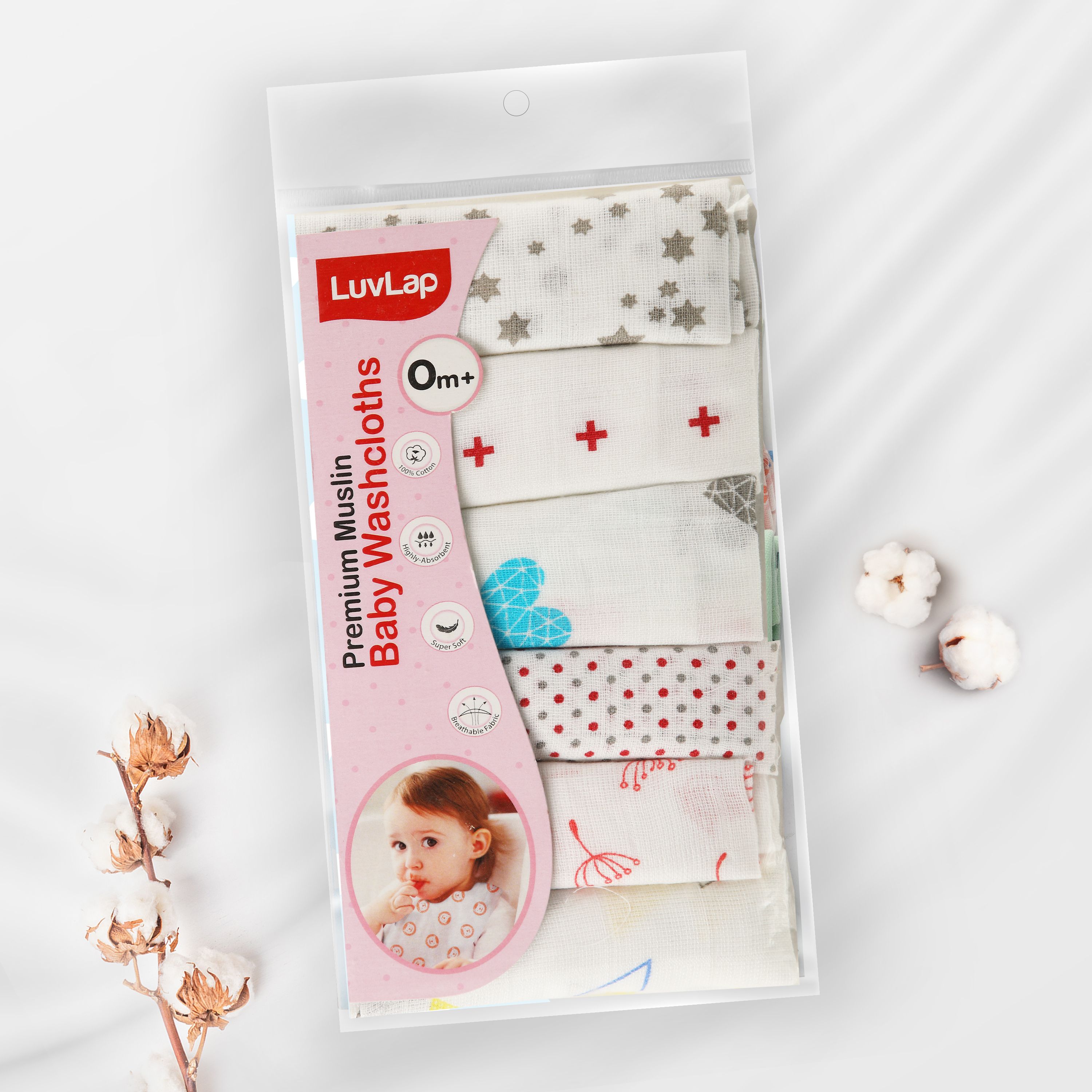 luvlap Cotton 181 GSM Premium Baby Washcloth for New Born, 100% Hosiery Cotton Cloth, Bath, Face Towel Set-picture-11