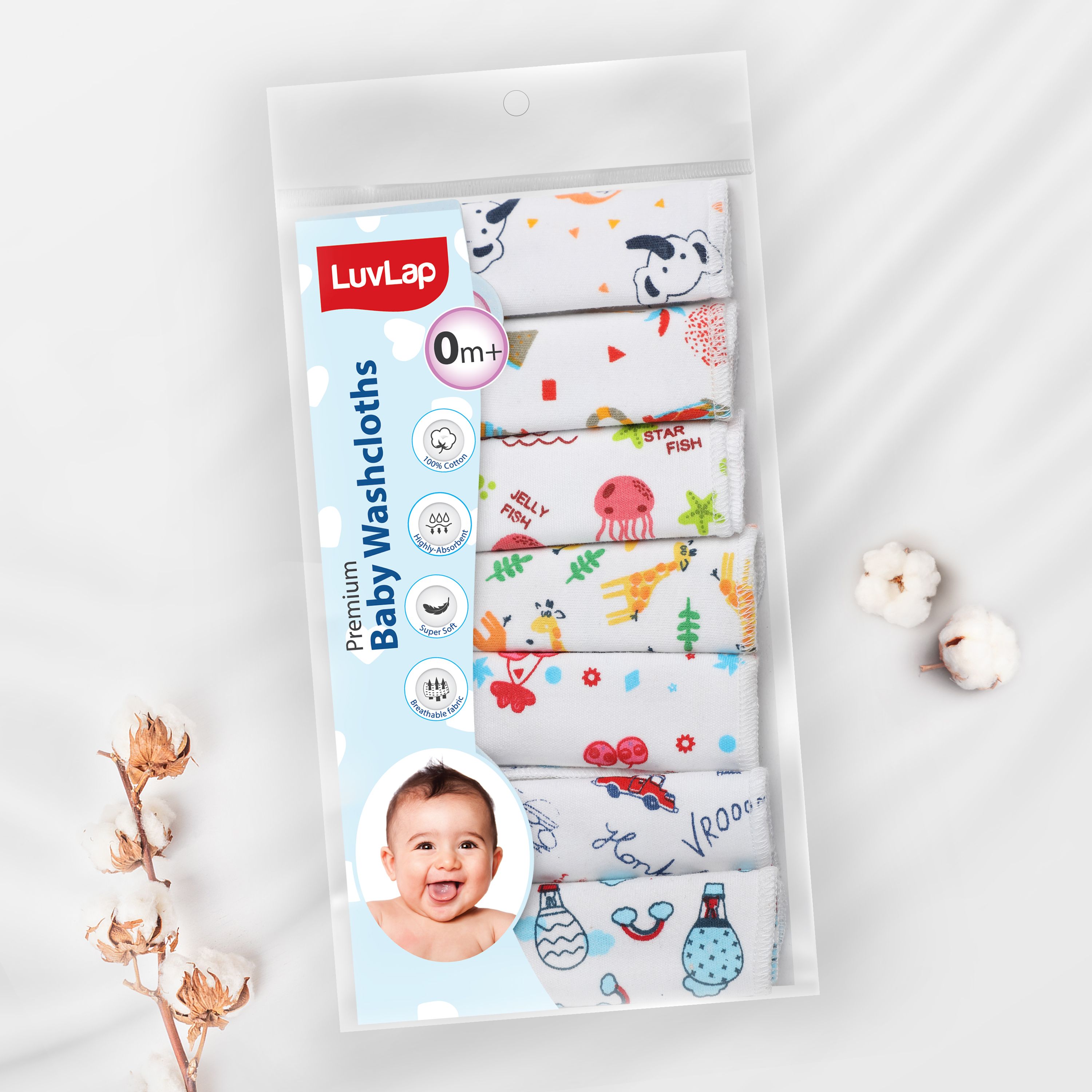 luvlap Cotton 181 GSM Premium Baby Washcloth for New Born, 100% Hosiery Cotton Cloth, Bath, Face Towel Set-picture-12