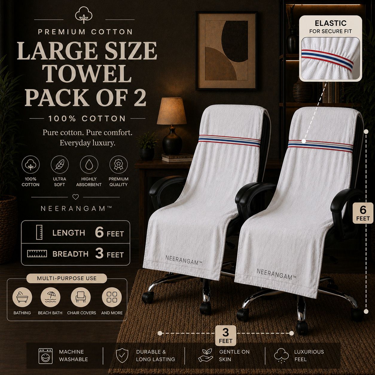neerangam Cotton 550 GSM Bath, Beach, Face, Hair, Hand, Sport Towel-picture-26