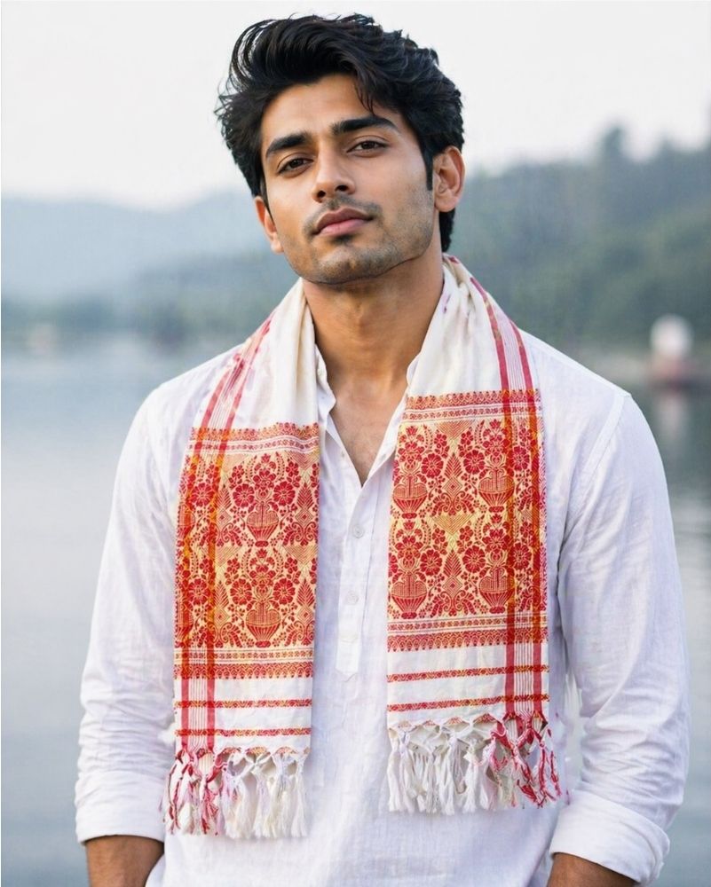 fabricium Self Design, Woven Polycotton Men Red, Beige Fancy Scarf, Scarf-picture-6