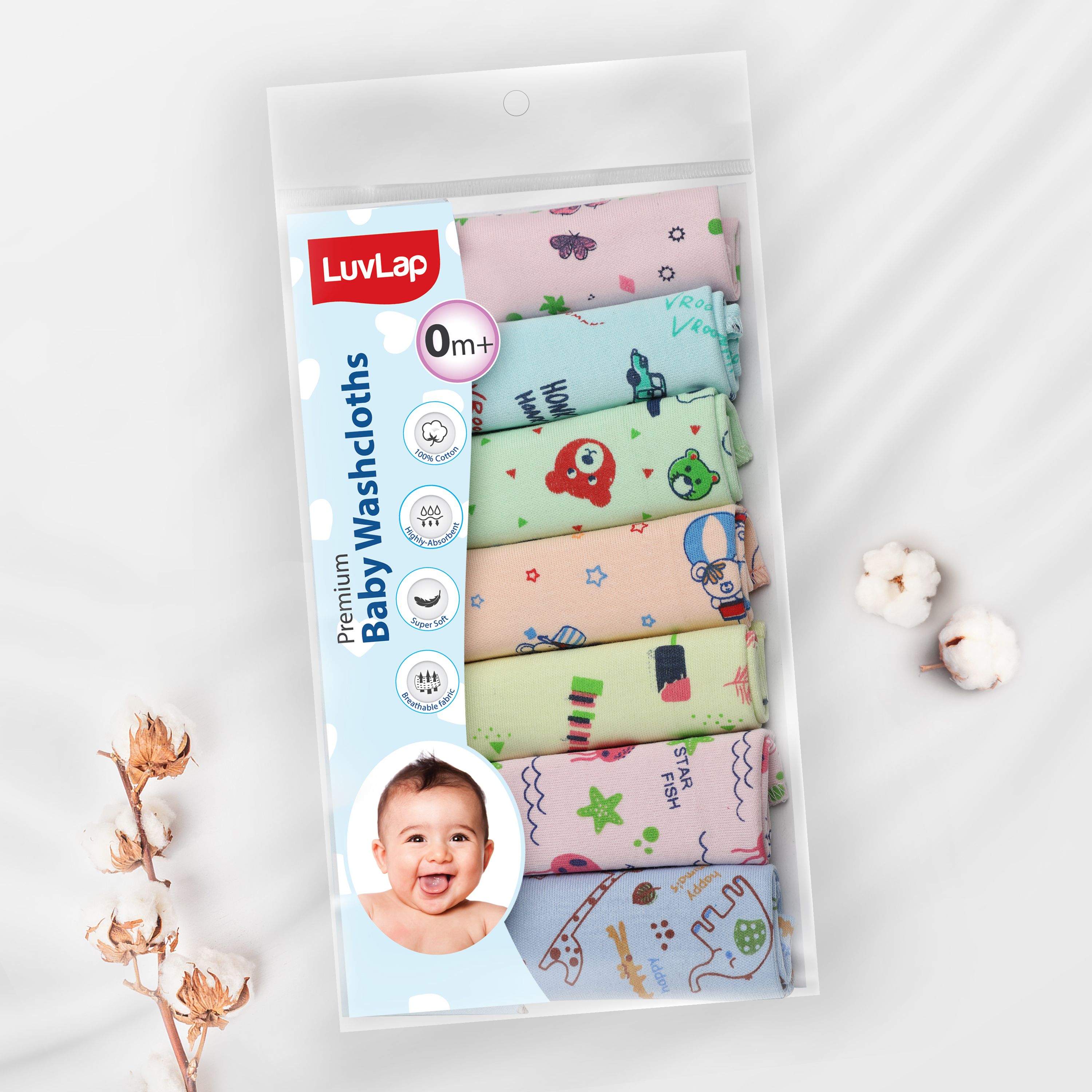 luvlap Cotton 181 GSM Premium Baby Washcloth for New Born, 100% Hosiery Cotton Cloth, Bath, Face Towel Set-picture-13