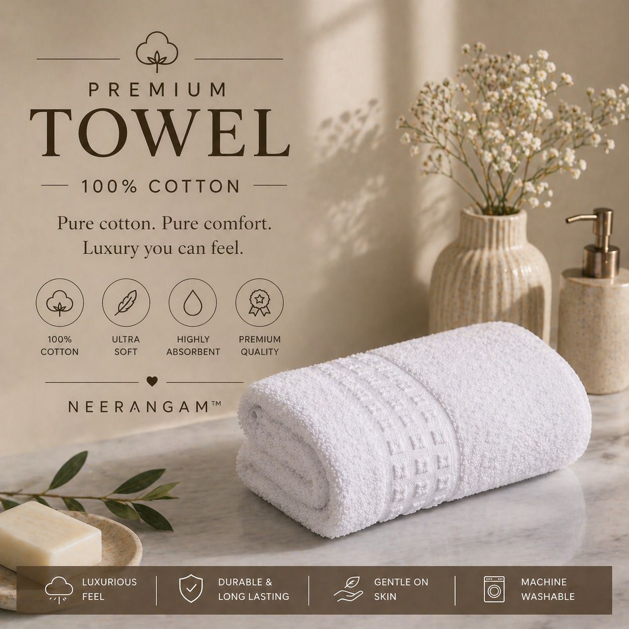 neerangam Cotton 550 GSM Bath, Beach, Hair, Sport Towel-picture-13