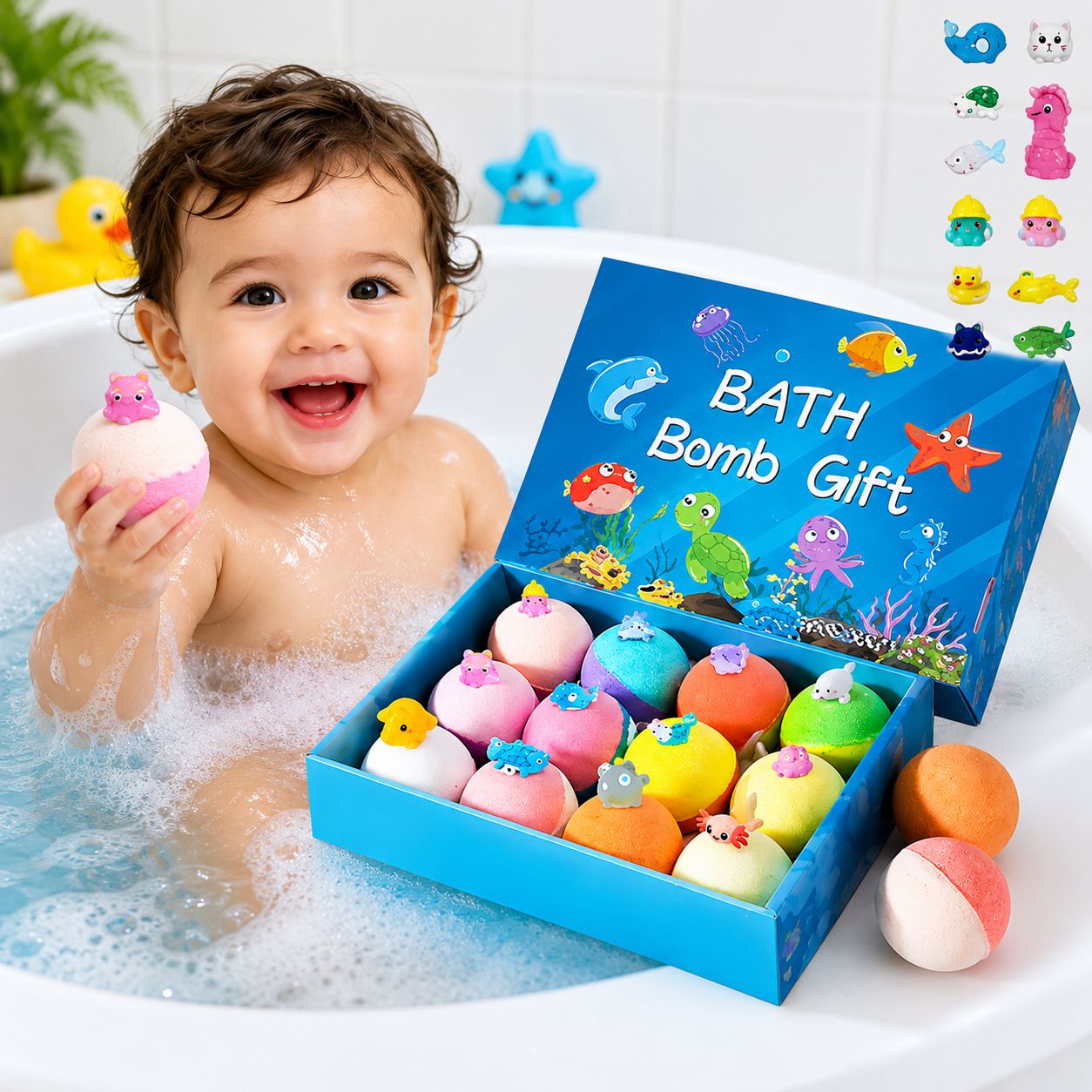 mpix Moisturizing Kids Bath Bomb Set 12 Piece with Colorful Surprise Toys Bath Toy-picture-29