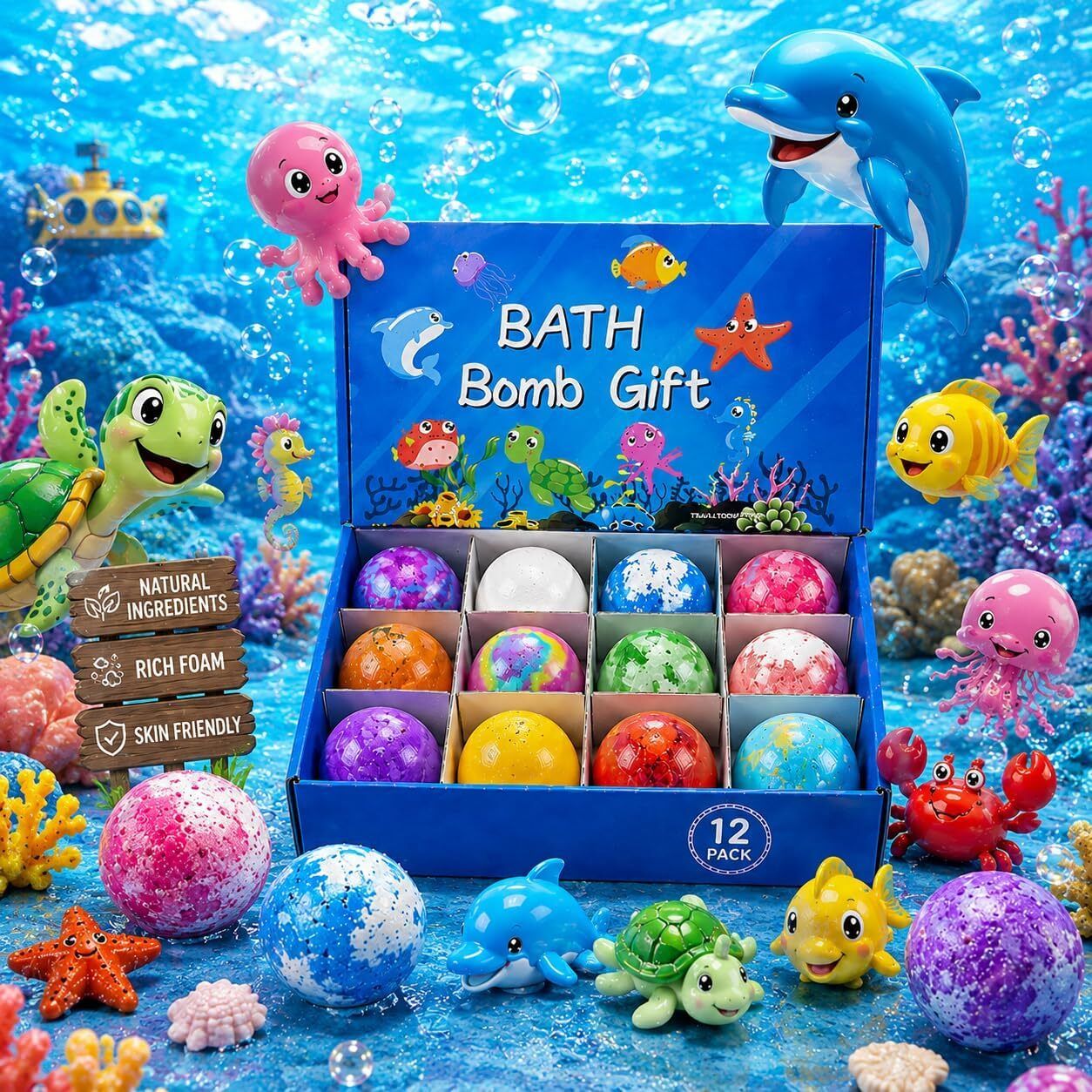 Kids Bubble Bath Bombs with Hidden Toys Colorful Bath Gift Collection Bath Toy-image-13
