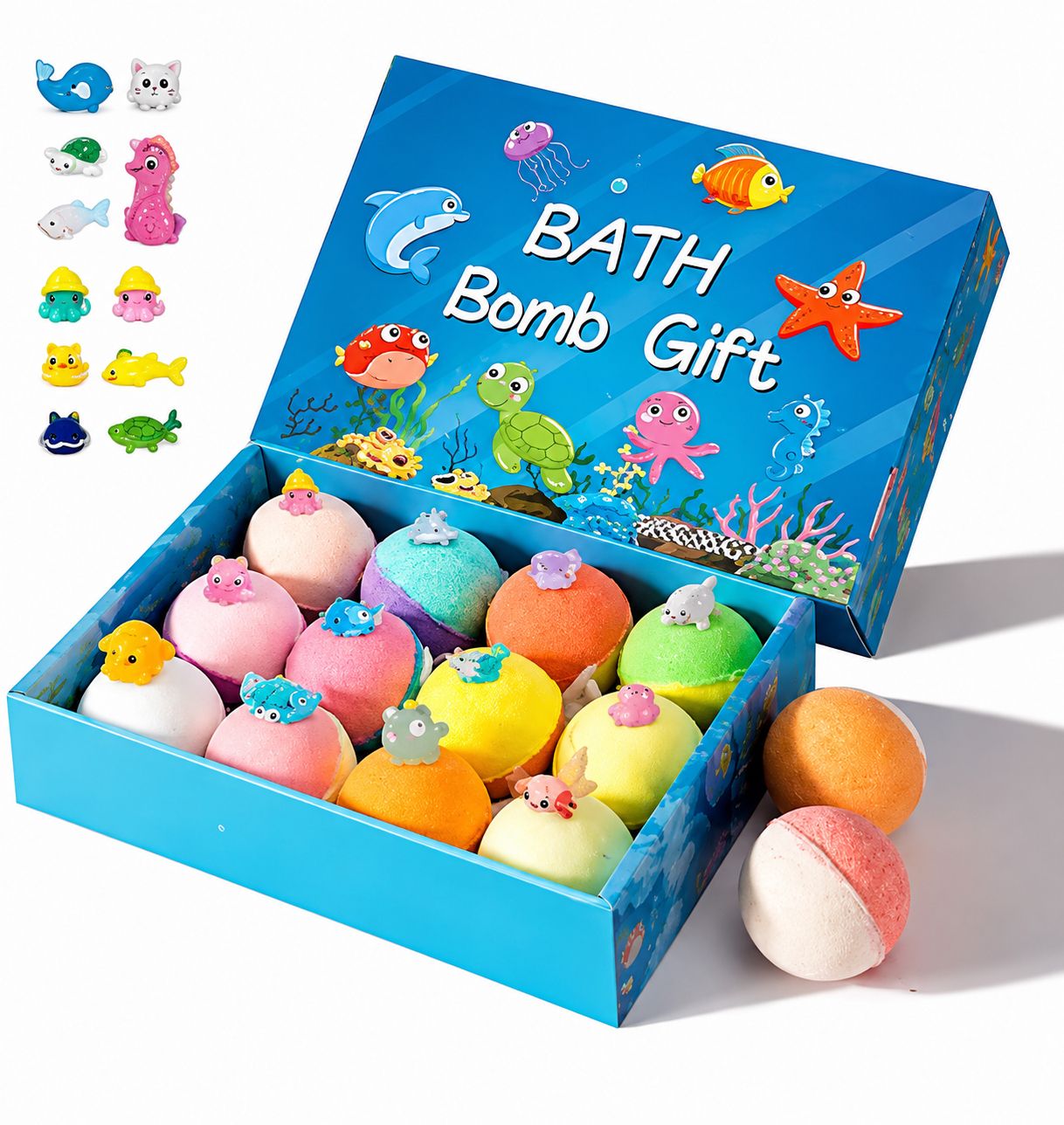 Bath Bomb Gift Set for Kids 12 Piece with Colorful Surprise Toy Inside Bath Toy-image-45