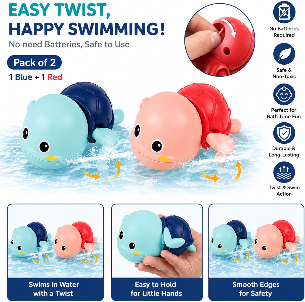 hde Wind Up Swimming Turtle Bath Toy for Bathtub Fun Bath Toy-picture-20