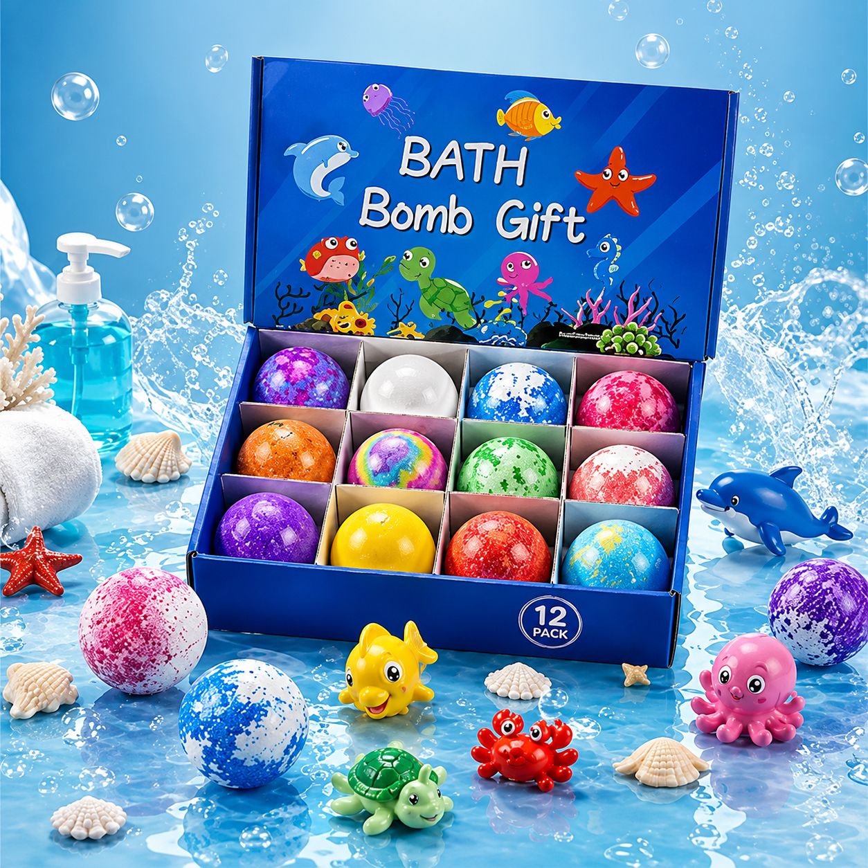 jaaro Kids Bath Bomb Fun Set 12 Colorful Fizz Balls with Surprise Toy Inside Bath Toy-picture-35