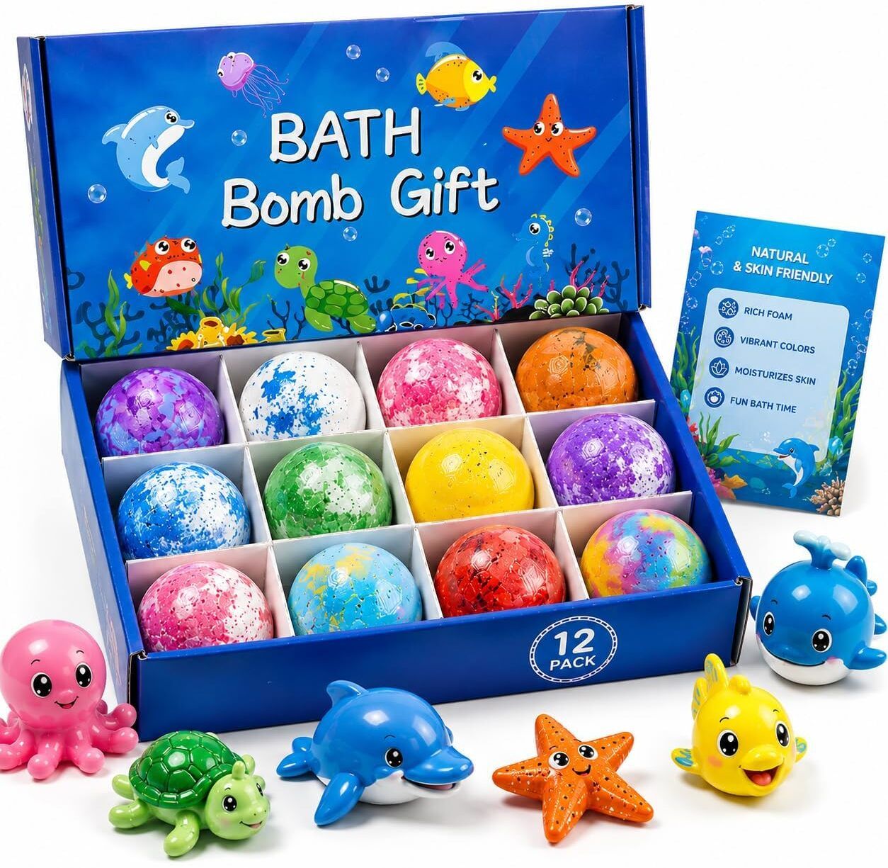 12 Piece Kids Bath Bomb Set with Hidden Toy Moisturizing Bubble Bath Fun Bath Toy-image-41