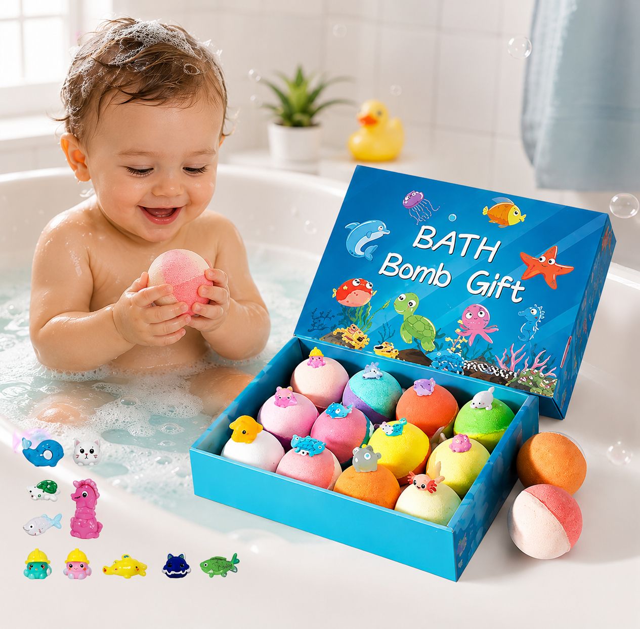 jaaro Colorful Bath Bomb Gift Set for Kids with 12 Fizzy Balls and Toy Surprise Bath Toy-picture-28