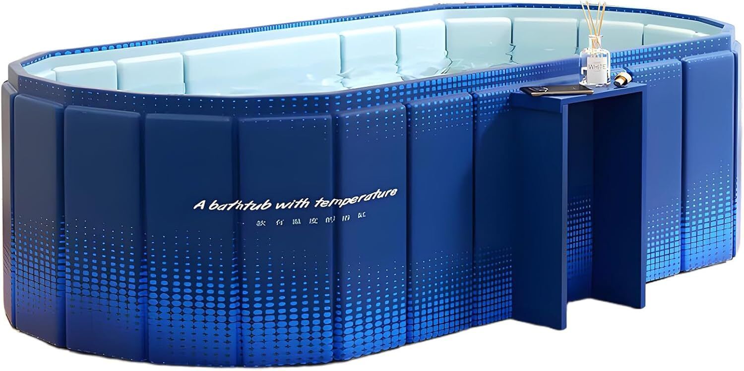 Foldable Tub For Adults, Space-Saving Freestanding Full Body Bath Tub (blue) Freestanding Full Body Bath Tub, Multi-Layer Soaking Tub For Hot And Cold Bath(blue) Free-standing Bathtub