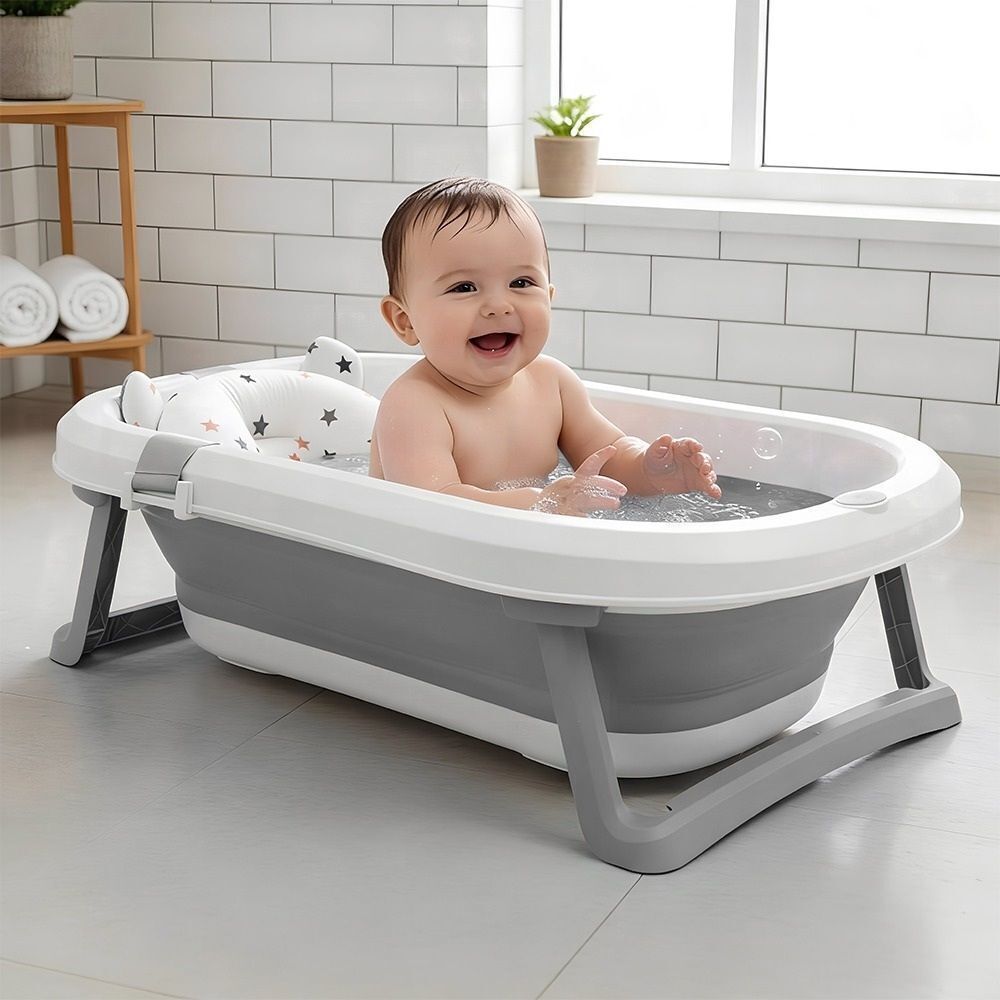 staranddaisy Foldable Infant Bath Tub with cushion, Newborn Toddler Bathing Support-picture-16