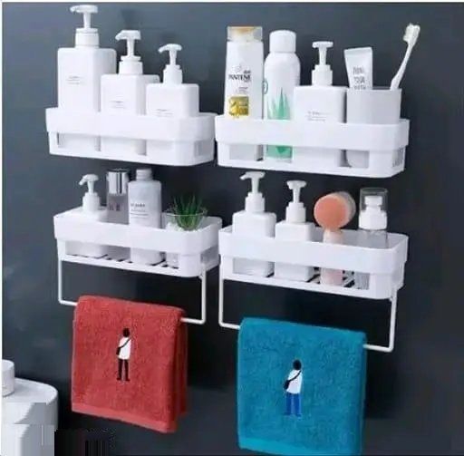 Bathroom Accessories Rack Shelf with Adhesive Magic Sticker Plastic Wall Shelf Bathtub Caddy