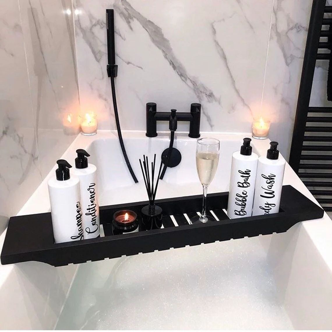 Modern Solid Wood Black Bathtub Tray / Bath Caddy for Bathroom, Pool Bathtub Caddy