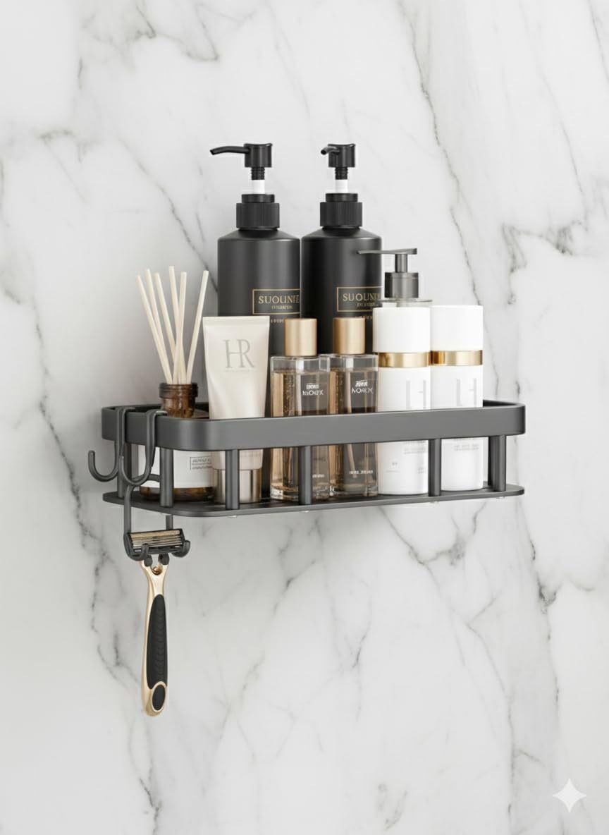 Plastic Wall Mounted Bathroom Organiser, Floating Shelf for Bathroom Cabinet Bathtub Caddy