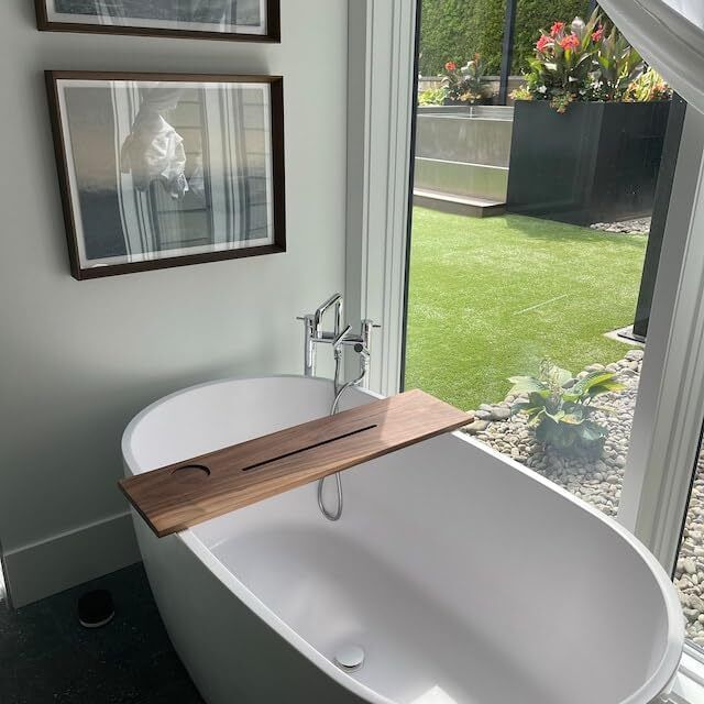 Solid Wood Premiume Bath Caddy, Modern Walnut Bathtub Tray with Cup and Mobile Bathtub Caddy