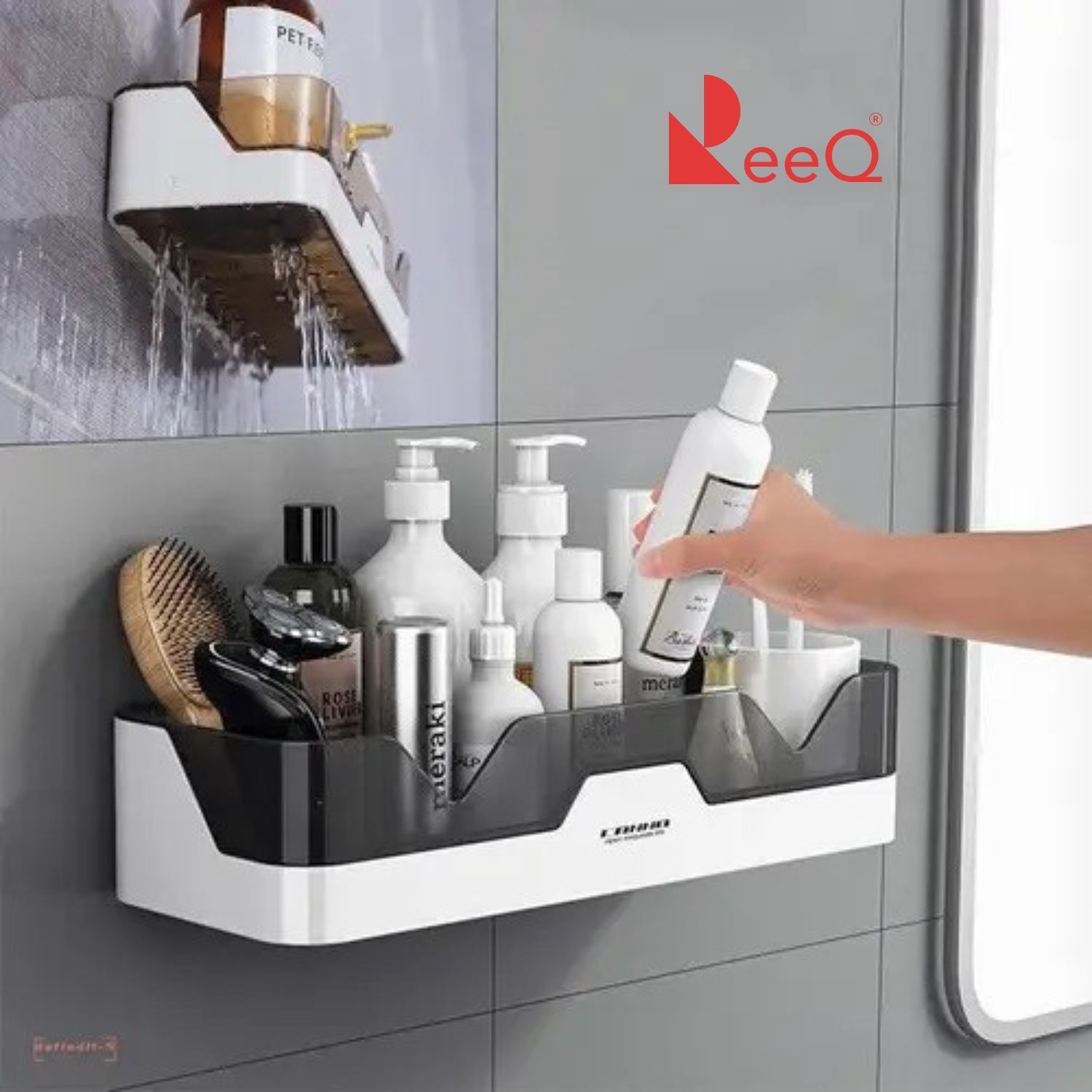Self-Adhesive Plastic Bathroom Rack, Bathroom Shelf Organizer Plastic Wall Shelf Bathtub Caddy-image-49