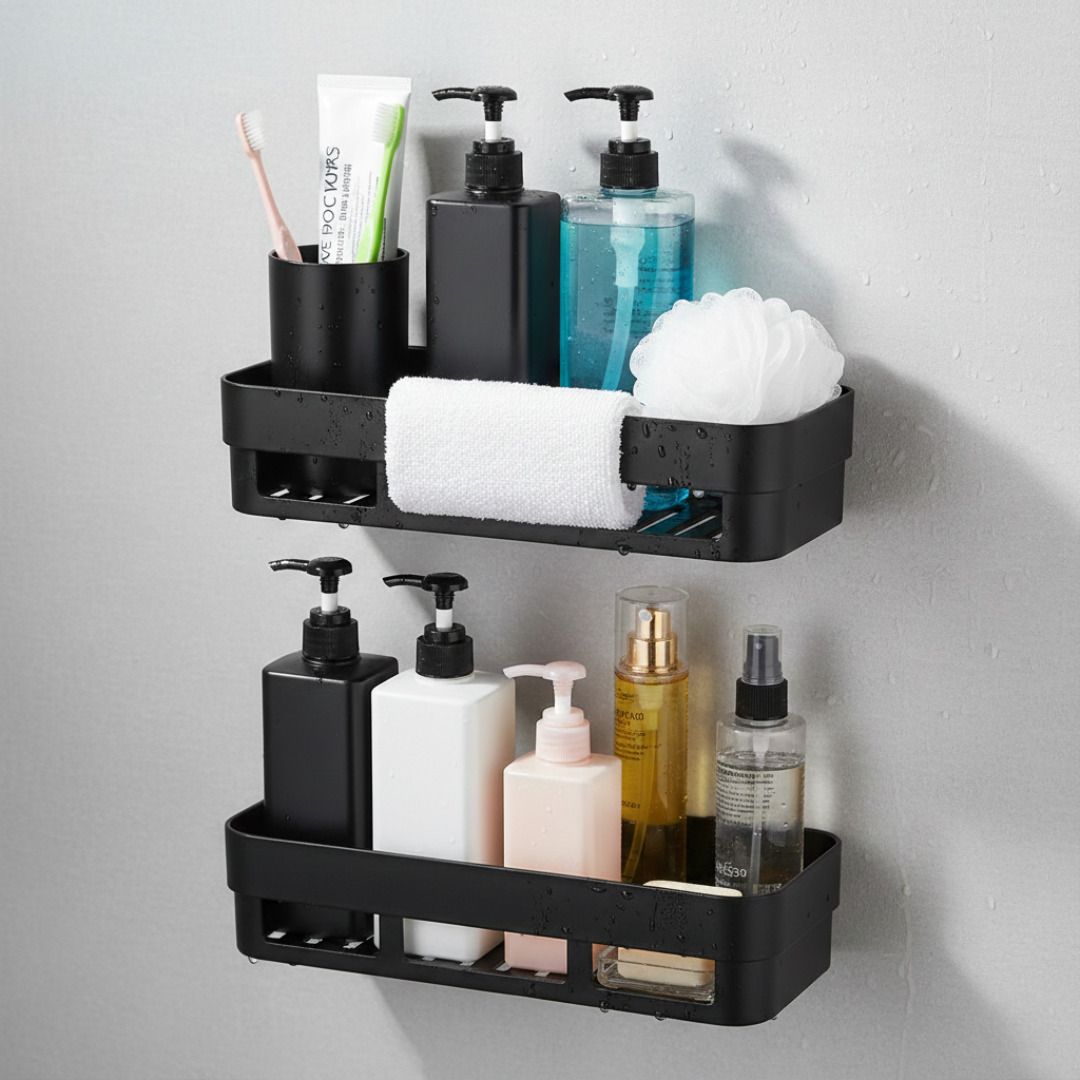 omkar Plastic Self Adhesive Multipurpose Wall Mount Bathroom Shelf Bathtub Caddy-picture-10