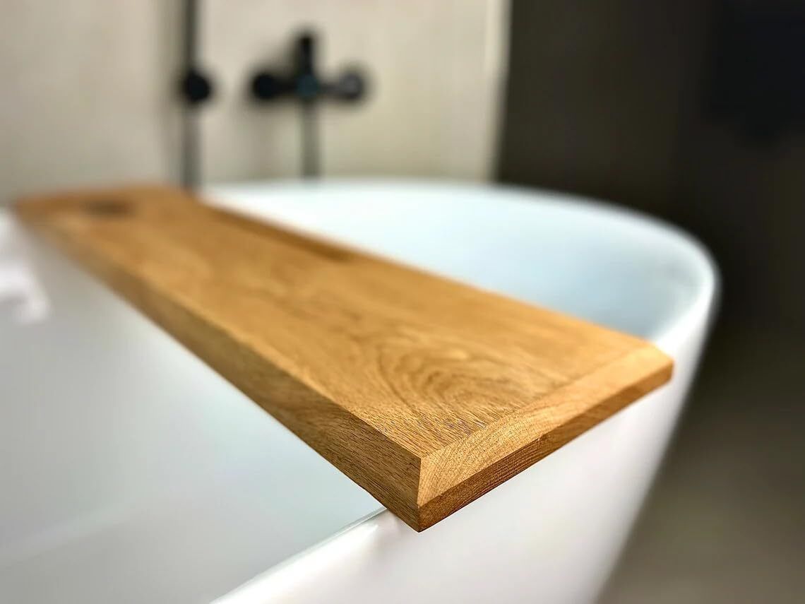 Modern Premium Wooden Bath-tub Tray for Bathroom with Mobile or Tablet Bathtub Caddy