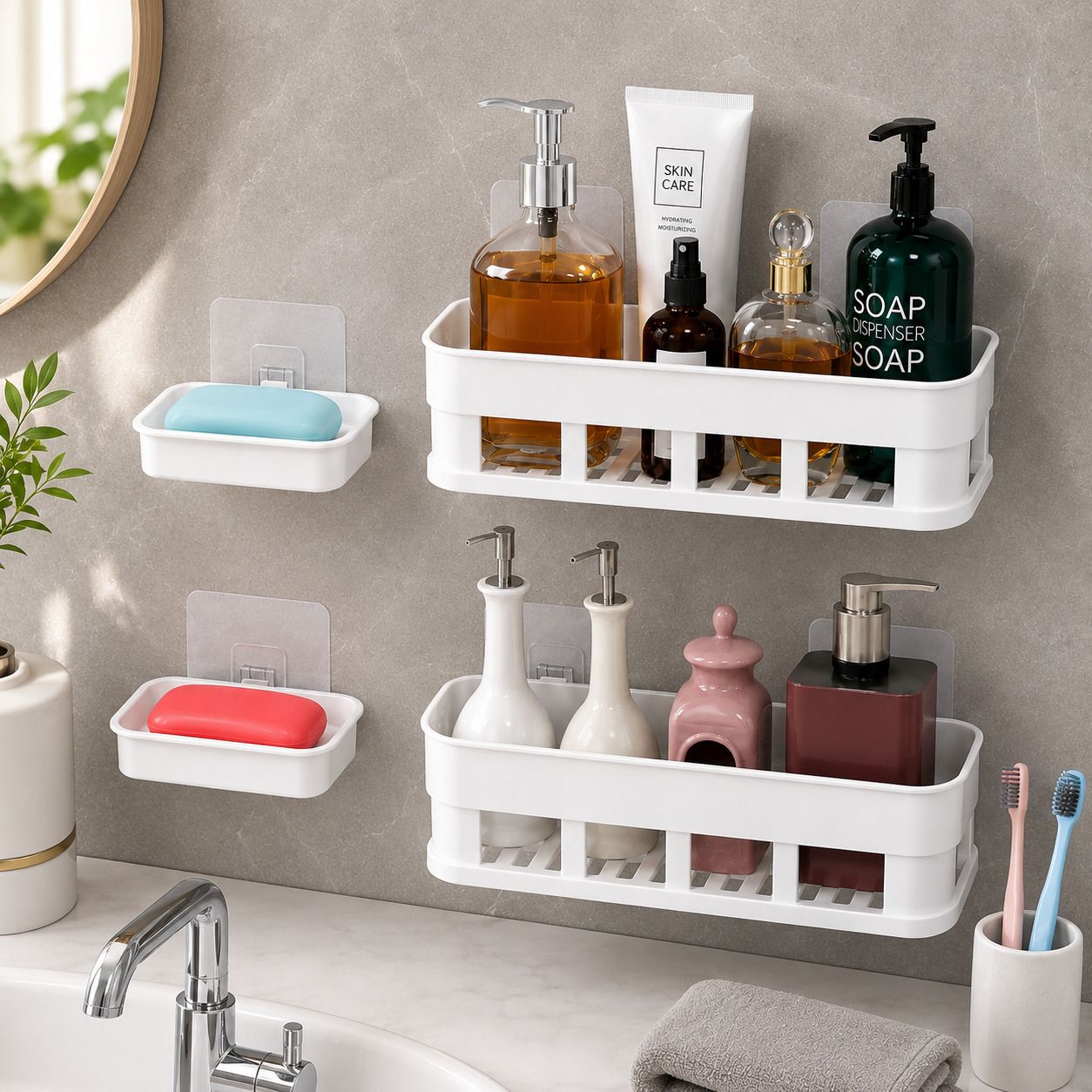 aurethcasa Bathroom Organizer Rack & Soap Dish Combo Set (Pack of 4) Bathtub Caddy-picture-40