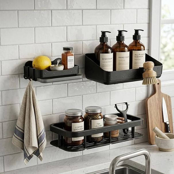 Premium Matte Black Bathroom Organizer Set (Pack of 3) Bathtub Caddy-image-37