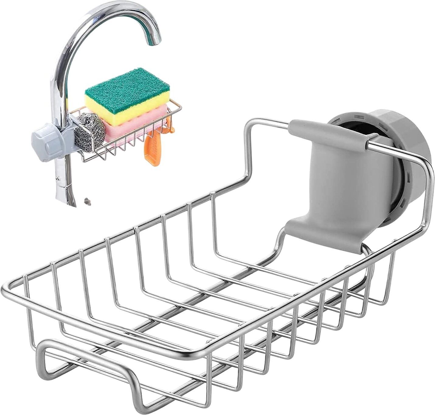 Kitchen Sink Faucet Sponge Holder Stainless Steel Drain Rack Organizer Bathtub Caddy-image-15