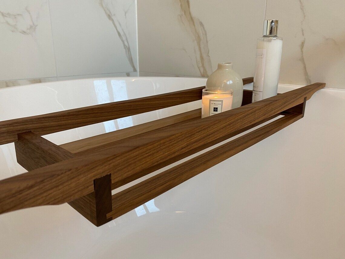 Bath Shelf Table for Poll, Spa House, Modern Light Weight Solid Wood Bath Caddy. Bathtub Caddy
