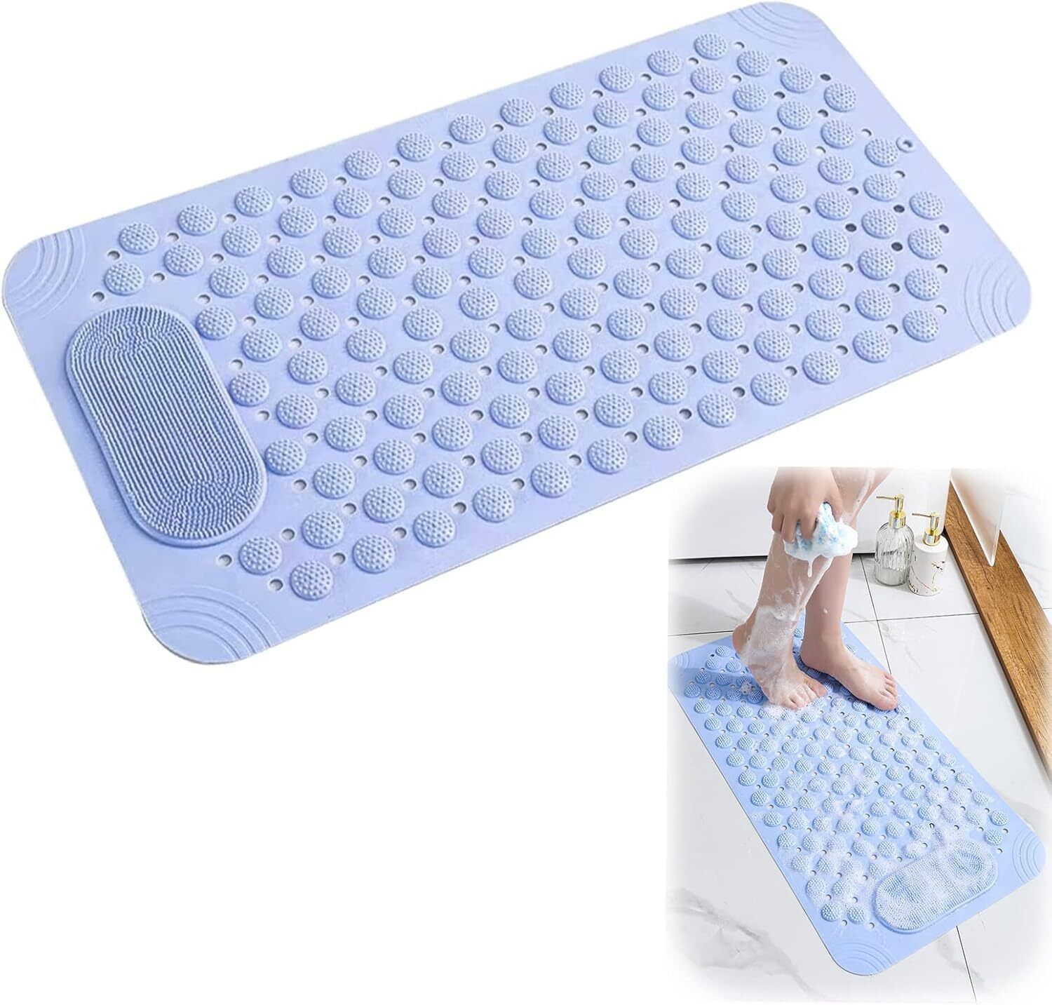 Silicone Bathroom Scrubber Mat 70×37 cm Bathtub Feet