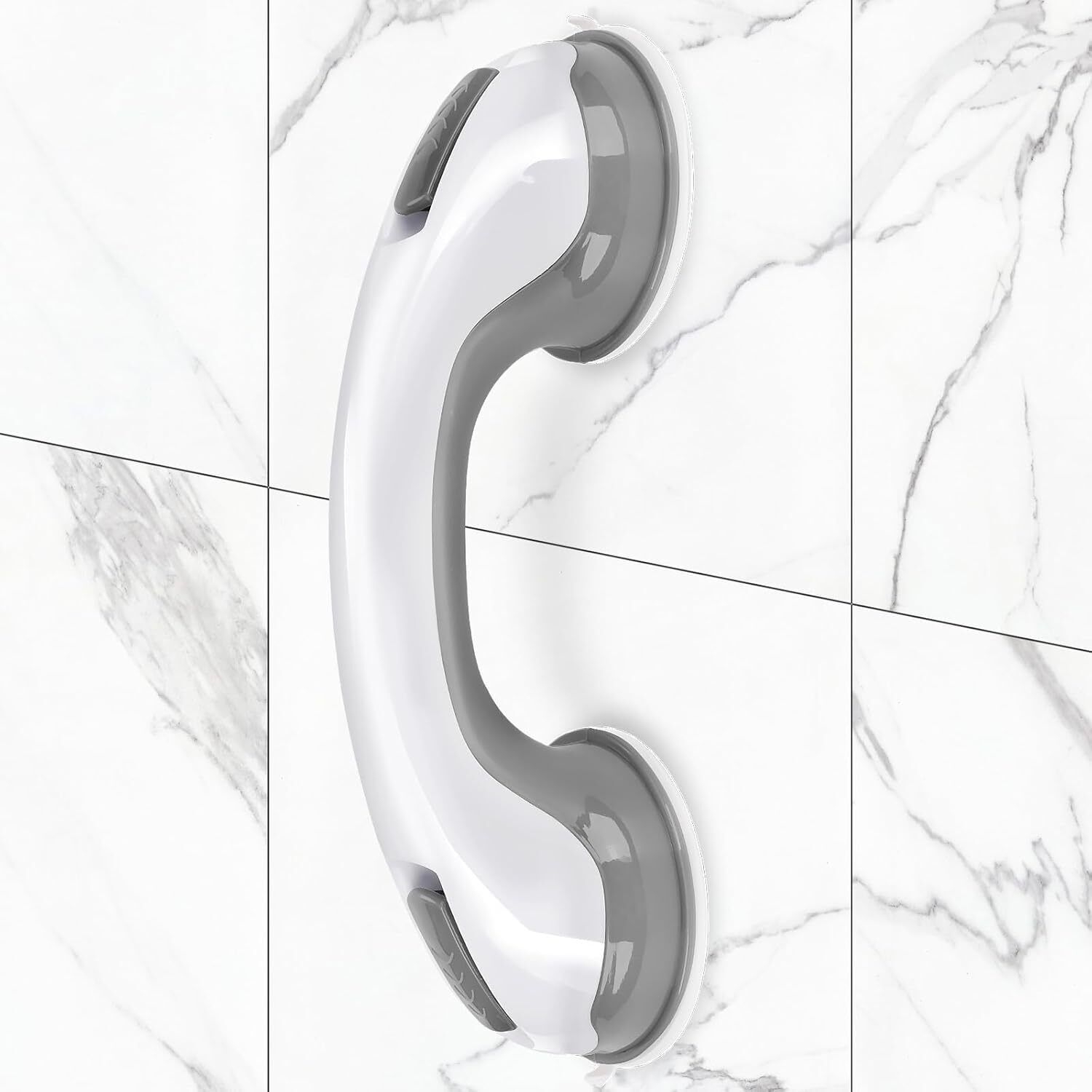 12 Inch Shower Grab Bar with Suction Cup Bathroom Safety Handle Grey Angled Bathtub Safety Rail