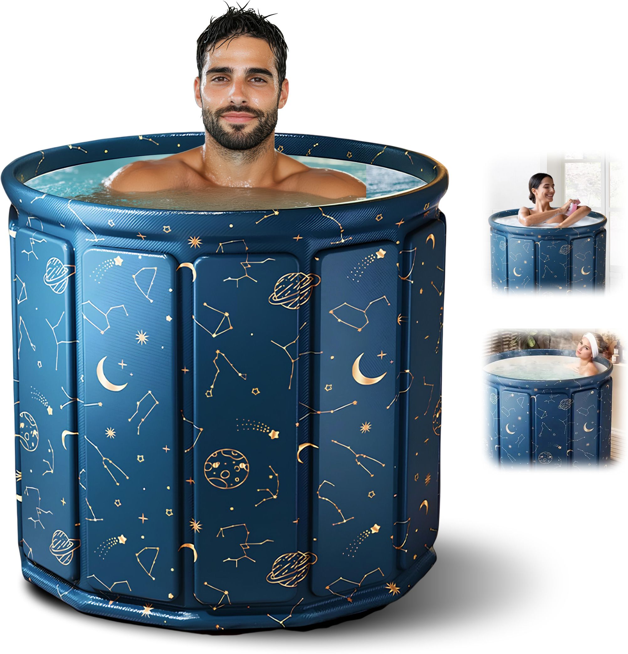 Portable Bath Tub for Adults with Bottom Drain Plug Heavy Duty Thick PVC Insulated Ice Bath Tub, Foldable Bathroom Soaking Tub for Hot & Cold Water Therapy, Large Capacity Inflatable Spa Tub Free-standing Bathtub