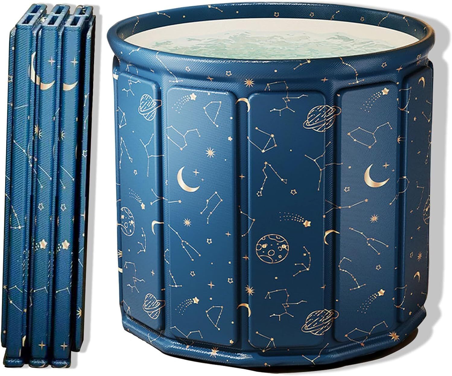 Foldable Soaking Bathtub For Adults, Portable Ice BathTub Foldable Soaking Bathtub For Adults, Portable Ice BathTub For Cold Water Therapy Outdoor Plunge Bathroom Freestanding For Shower Spa Devotional Use & Daily Bathing Moon Design Free-standing Bathtub