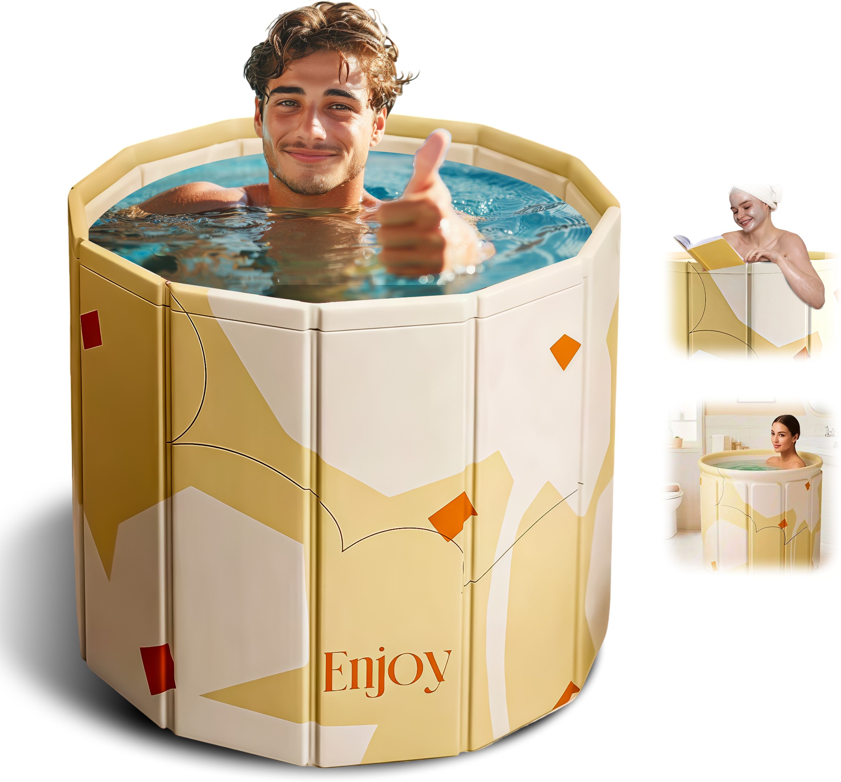 Adult Bath Tub for Bathroom Foldable Portable SPA Tub, Insulated Ice Bath Tub & Inflatable Design for Hot/Cold Bath Therapy (Yellow Flower) Free-standing Bathtub-image-37