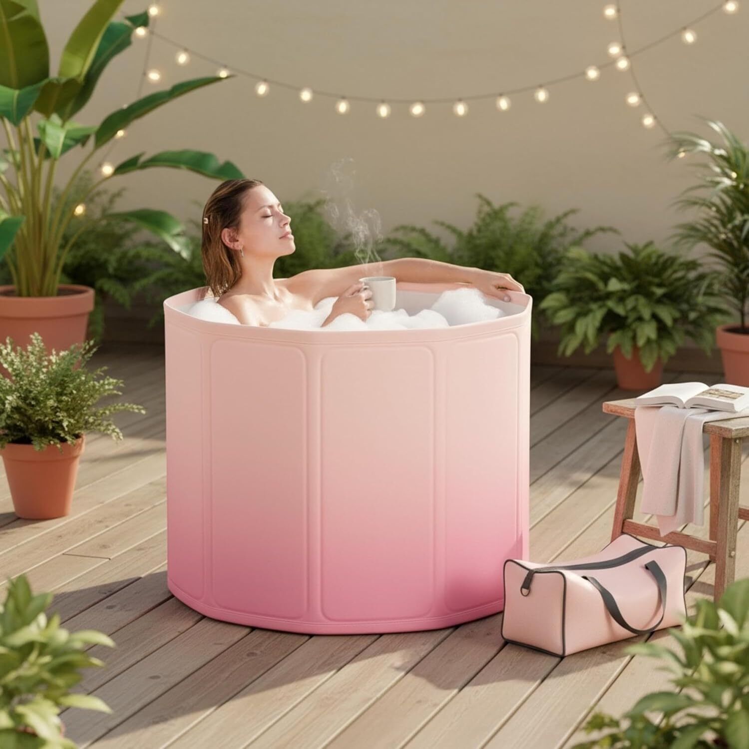 Pink Gradient Round Bathtub, Modern Compact Soaking Tub for Stylish Bathrooms Pink Gradient Round Bathtub, Modern Compact Soaking Tub for Stylish Bathrooms Free-standing Bathtub-image-6