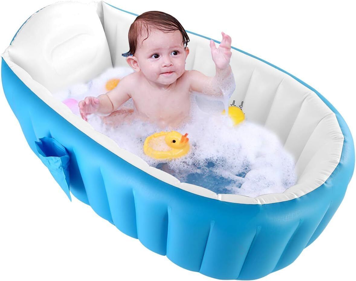 Bathtub Blue Portable Travel Baby Infant Bath Tub Toddler Bathtub with Air Pump Free-standing Bathtub-image-2