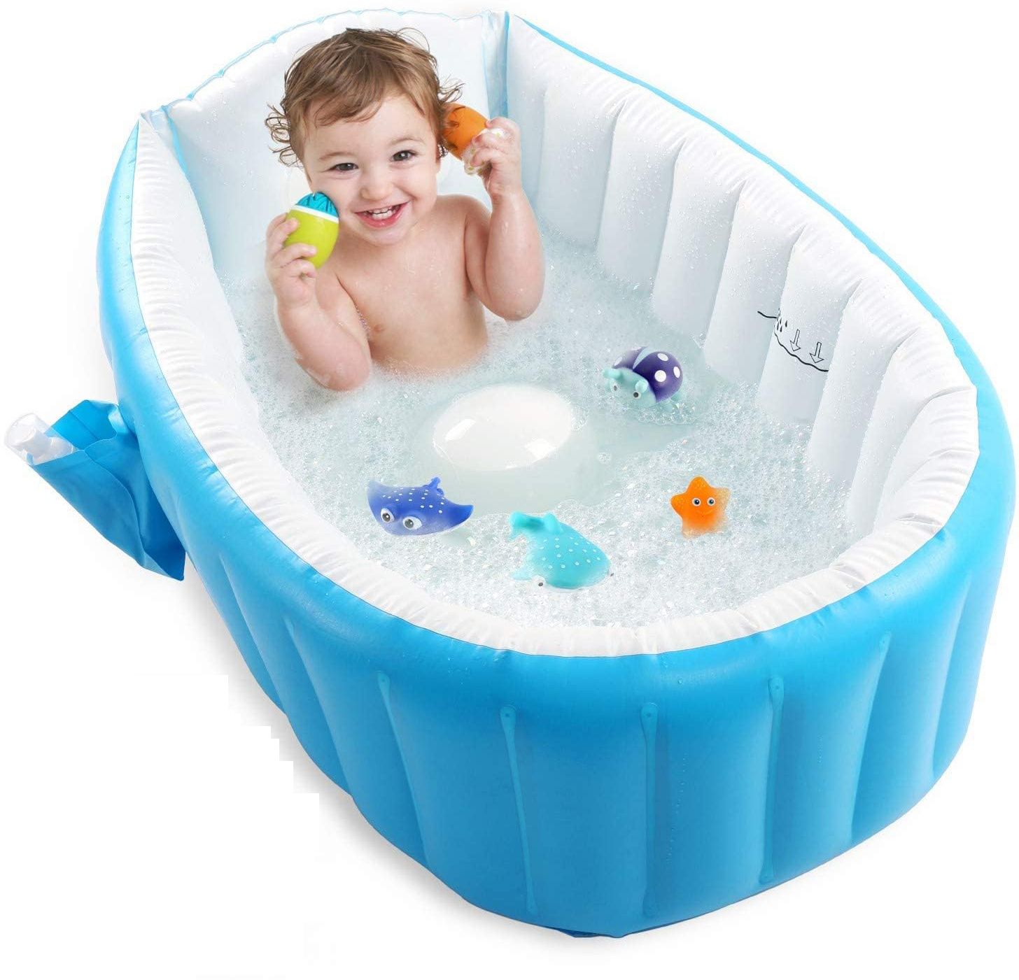 886543 Baby Bath tub for Kids with Air Pump, Soft Cushion Central Seat, Foldable Basin Free-standing Bathtub