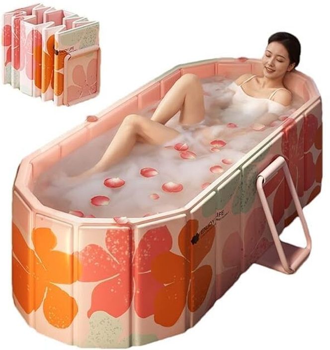 pink bath tubs Portable Bathtub for Adult Large Foldable Free-standing Bathtub-image-11