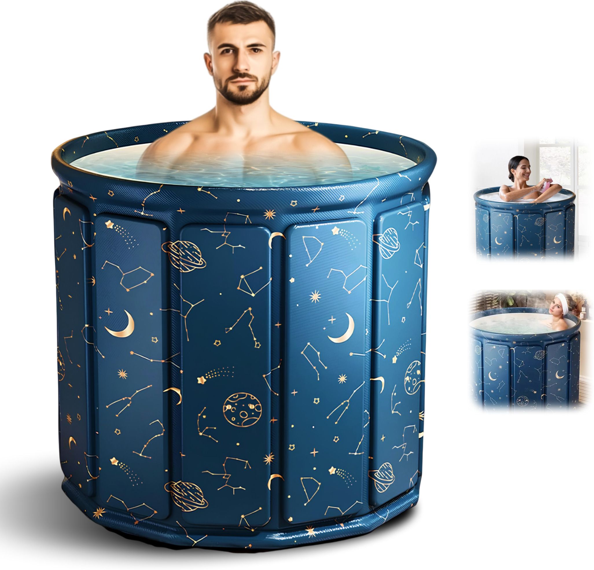 Adult Inflatable Bath Tub Ice Bath Tub for Adults, Thickened Insulated Bathroom Tub, Hot & Cold Temperature Maintainer with Drain Plug Free-standing Bathtub