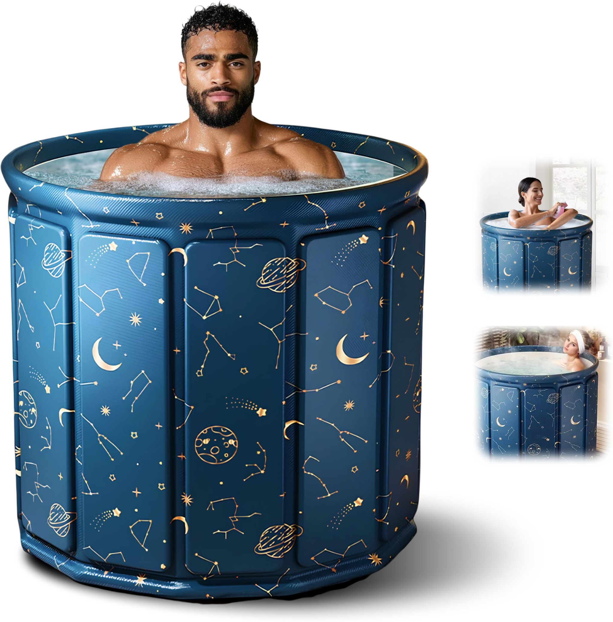 Adult Inflatable Bath Tub for Bathroom Hot & Cold Temperature Maintainer with Drainage Hole, Thickened Insulated Ice Bath Tub for Adults, Portable Foldable Soaking Spa Tub for Home Use Free-standing Bathtub