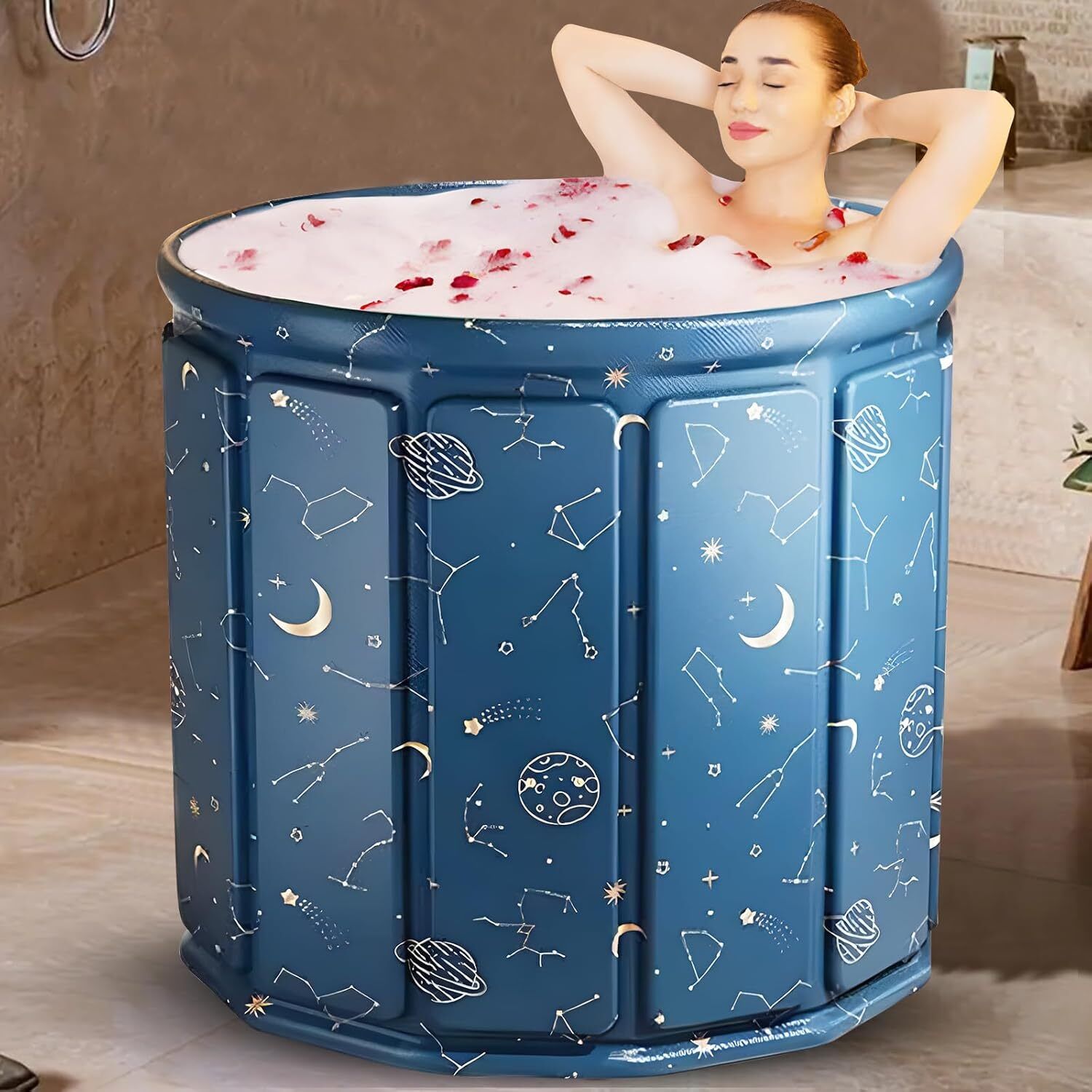VJ-353-Moon Bath Tub Foldable Soaking Bathtub for Adults – Portable Ice Bath Tub for Cold Water Therapy & Recovery Free-standing Bathtub