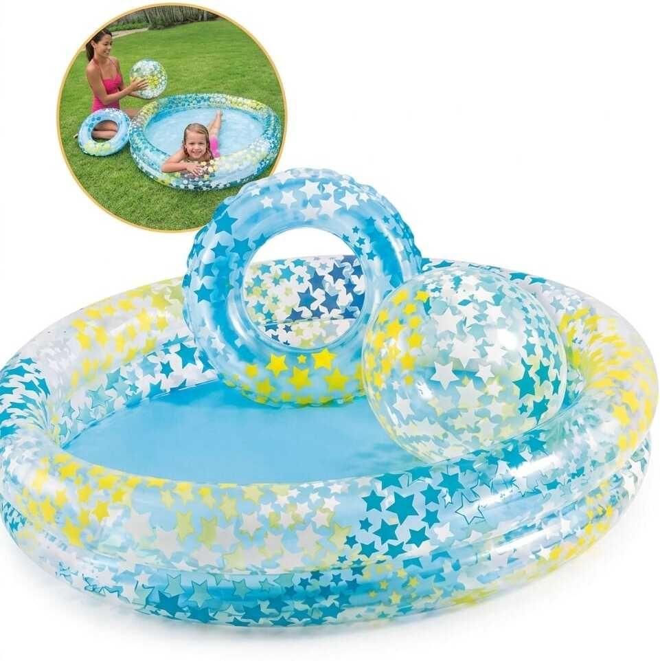 59460np Inflatable Baby Pool Set with Swim Ring & Beach Ball | 3-in-1 Kids Pool Free-standing Bathtub-image-3