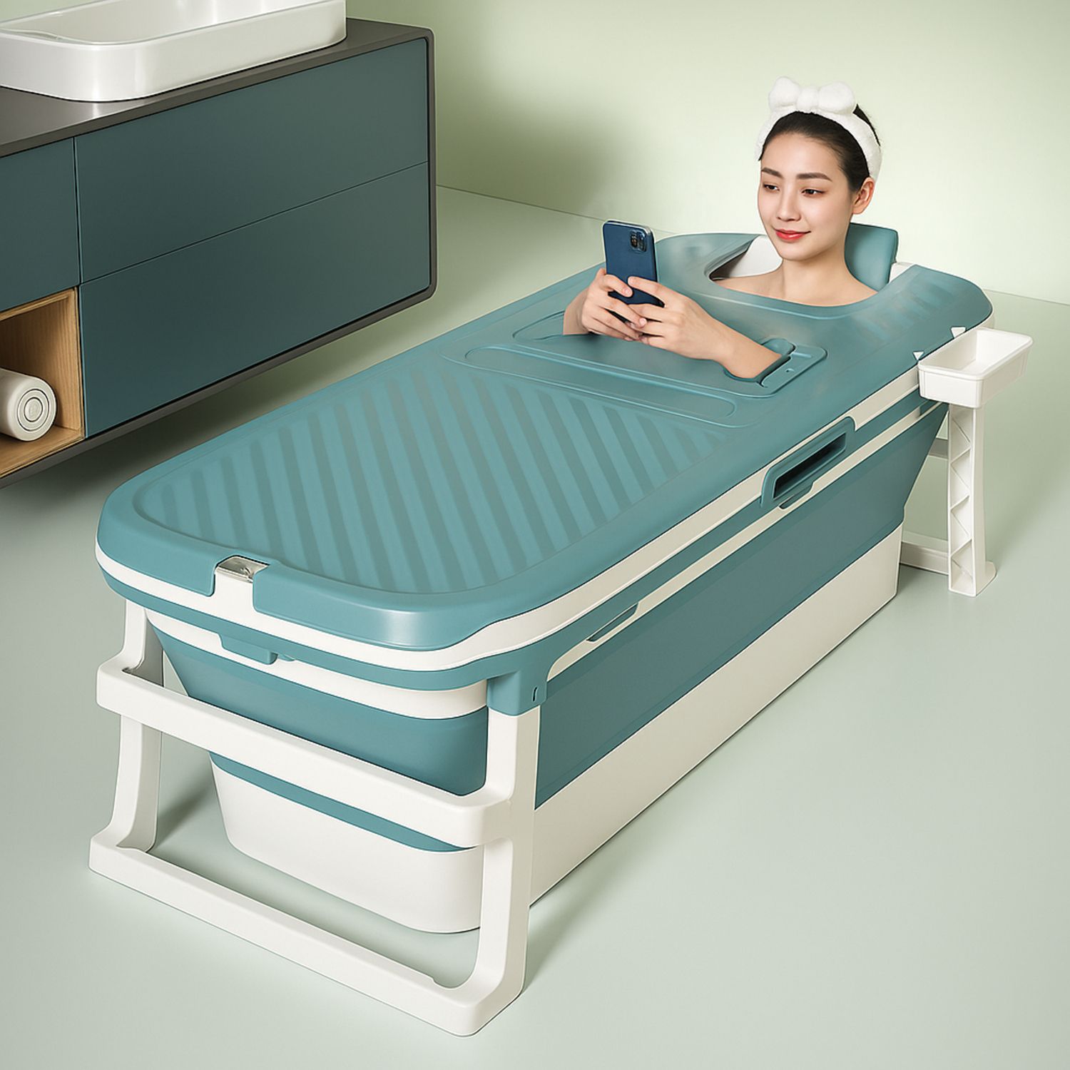 Bath Tub Plastic for Adults Portable Bathtub for Adults Bathing Tub 150 CM(blue) Free-standing Bathtub-image-44