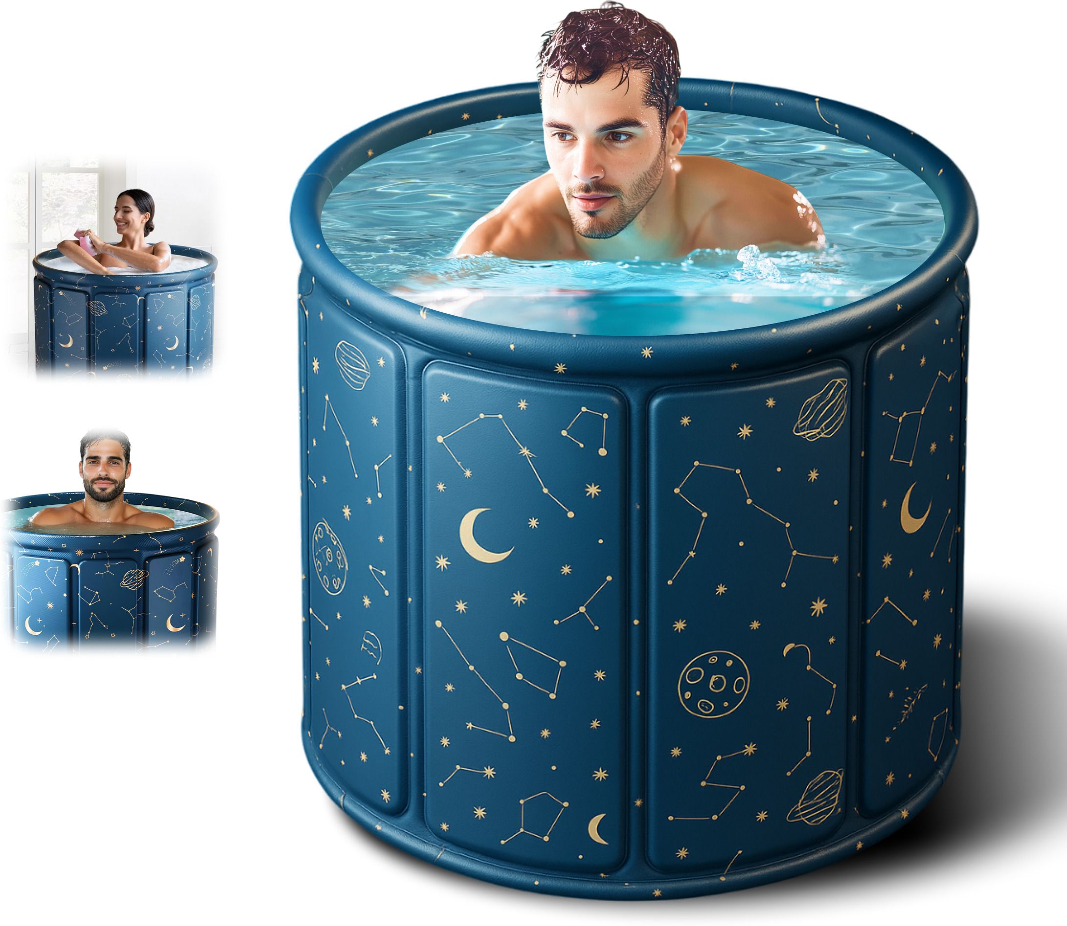 Large Capacity Inflatable Bath Tub for Adults Multi Layer Insulated Ice Bath Tub with Fast Drain Valve, Portable Spa Soaking Tub for Bathroom, Balcony & Indoor Outdoor Use Free-standing Bathtub