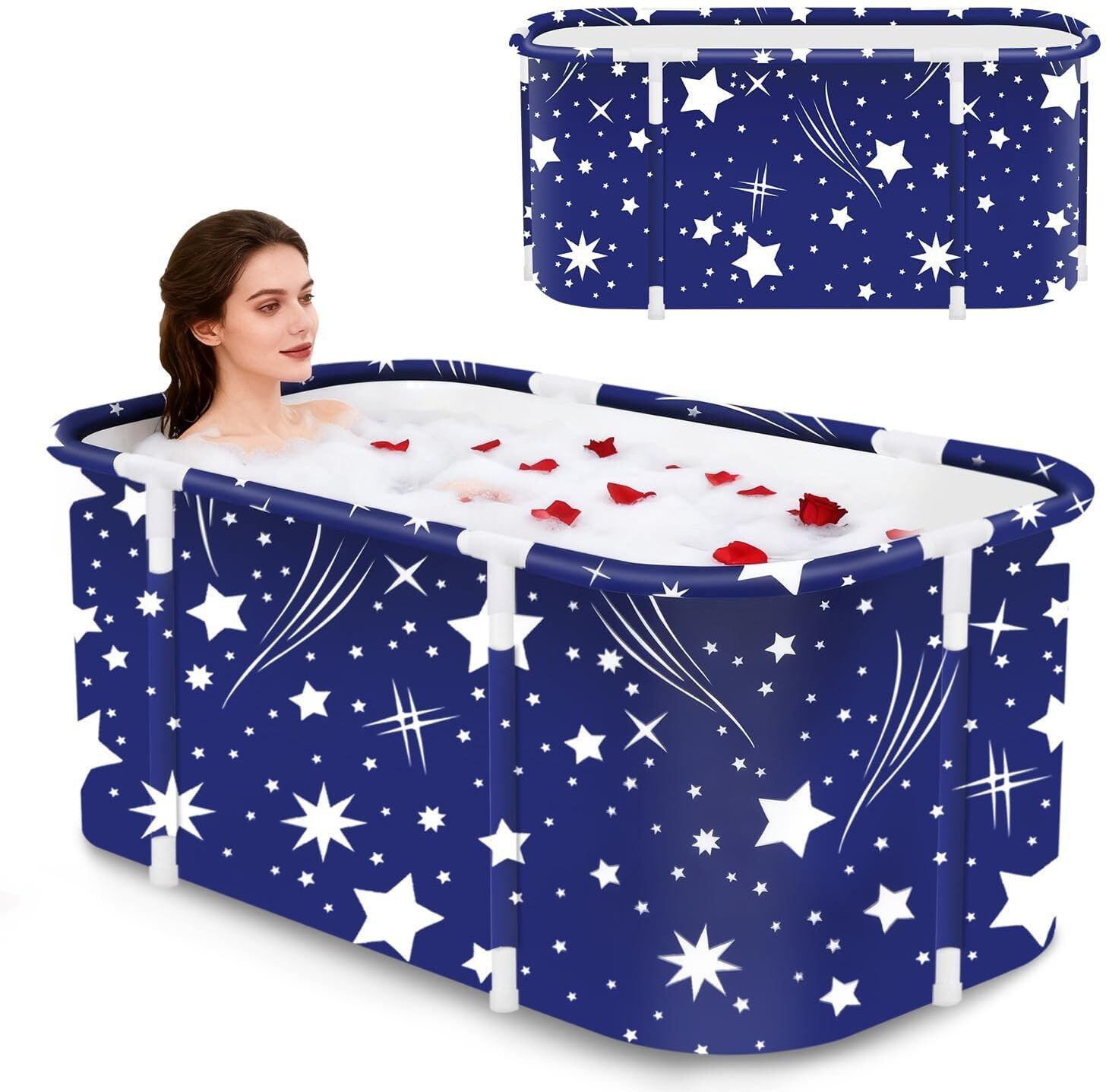 Portable Blue Star Bath For Adults Adult Folding Bathtub - Portable Soaking Tub, Collapsible Family SPA Barrel, Maintaining Hot & Cold Temperature Free-standing Bathtub