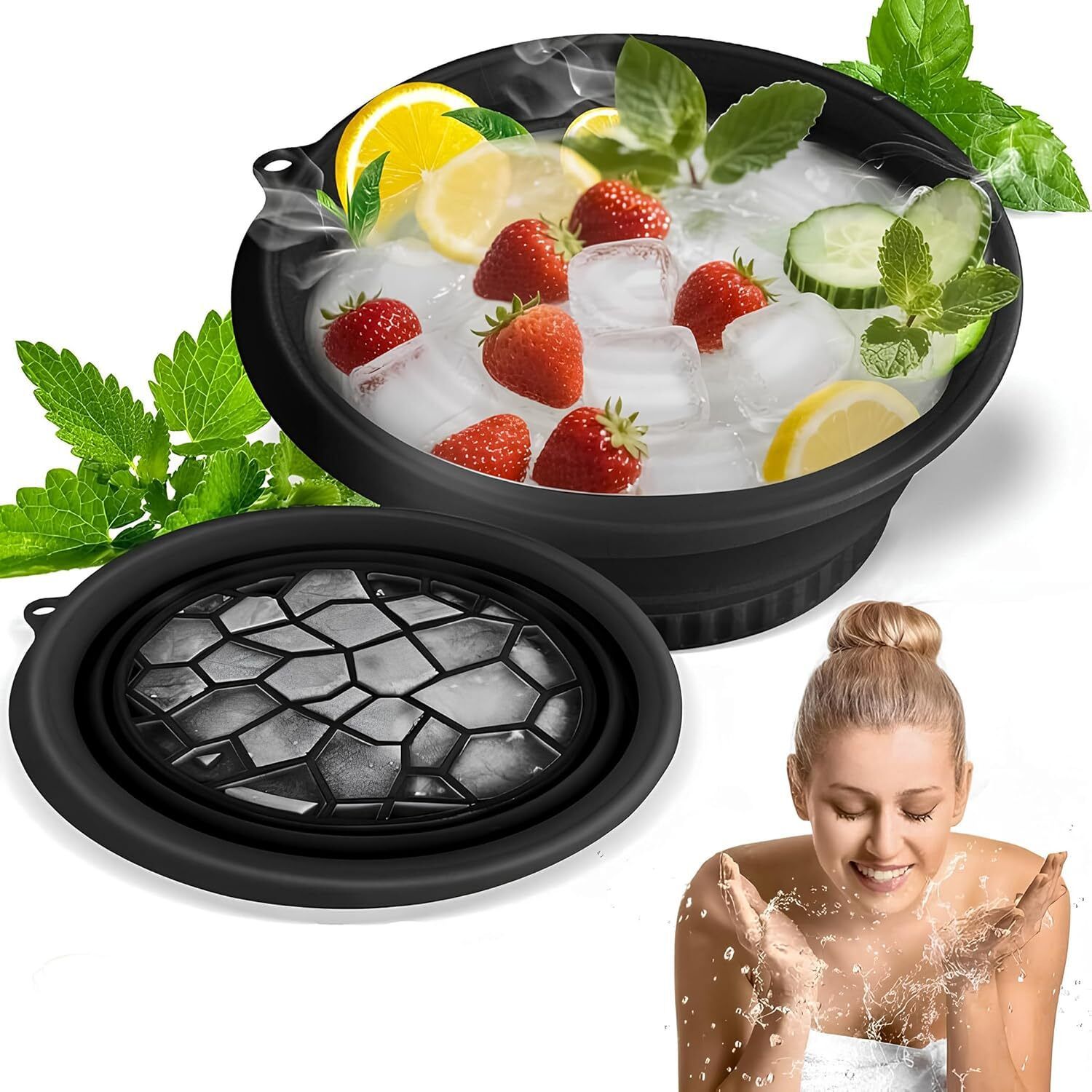 Ice Face Bowl for Skin Care Foldable Ice Water Bowl for Facial Dip, Reusable Cooling Bowl for Spa, Cold Therapy Bath Bowl for Beauty, Portable Ice Facial Bowl for Daily Skincare (Black) Free-standing Bathtub-image-40
