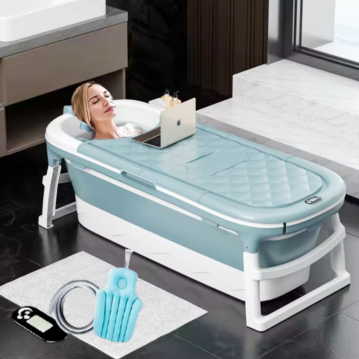 Bath tub for adults 6 feet portable bathtub in bathroom freestanding(Blue) bath tub for adult for bathroom portable bathting ice & hot bathtub Free-standing Bathtub-image-5